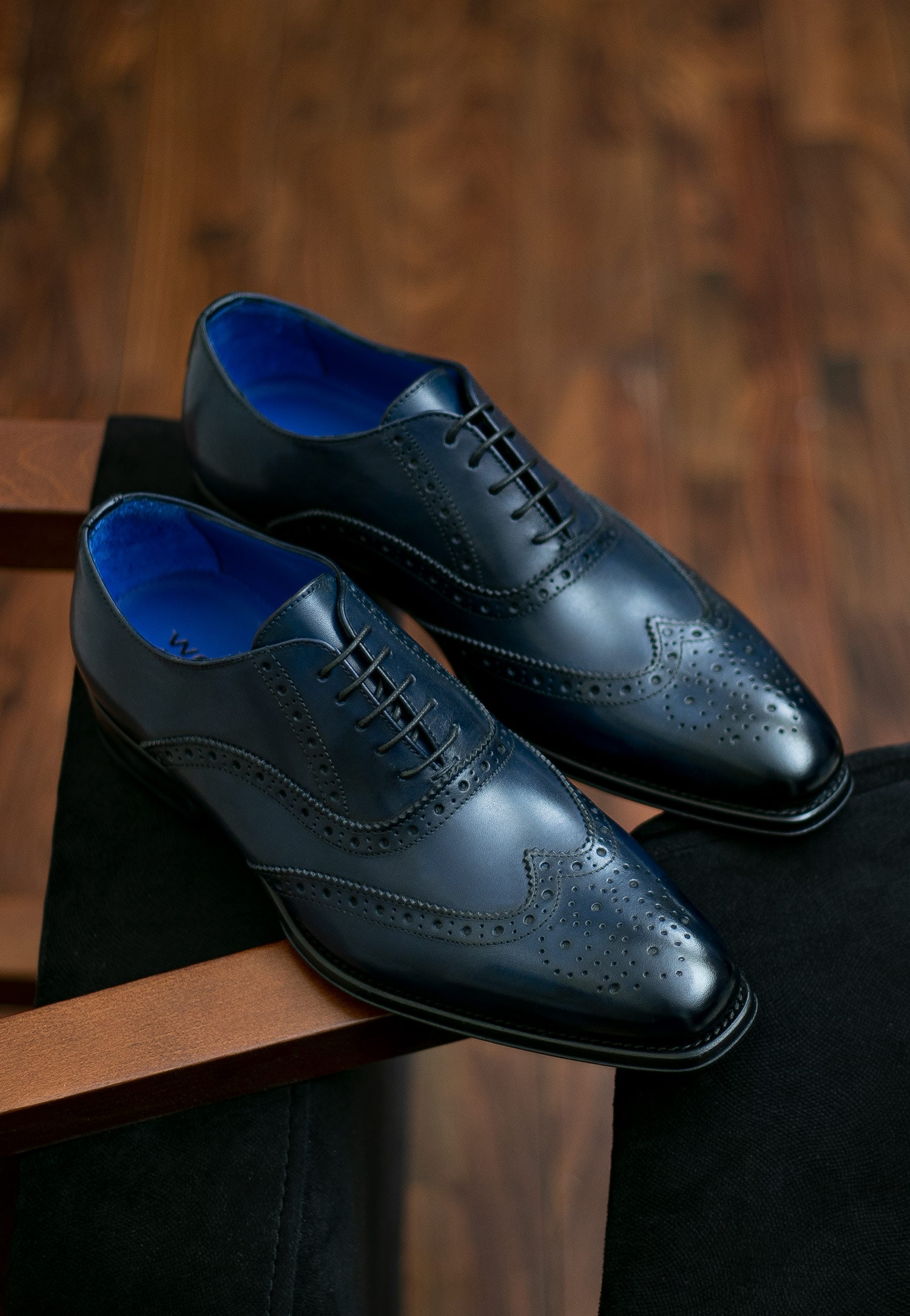 Półbuty męskie w stylu oxford w kolorze granatowym - PREMIUM