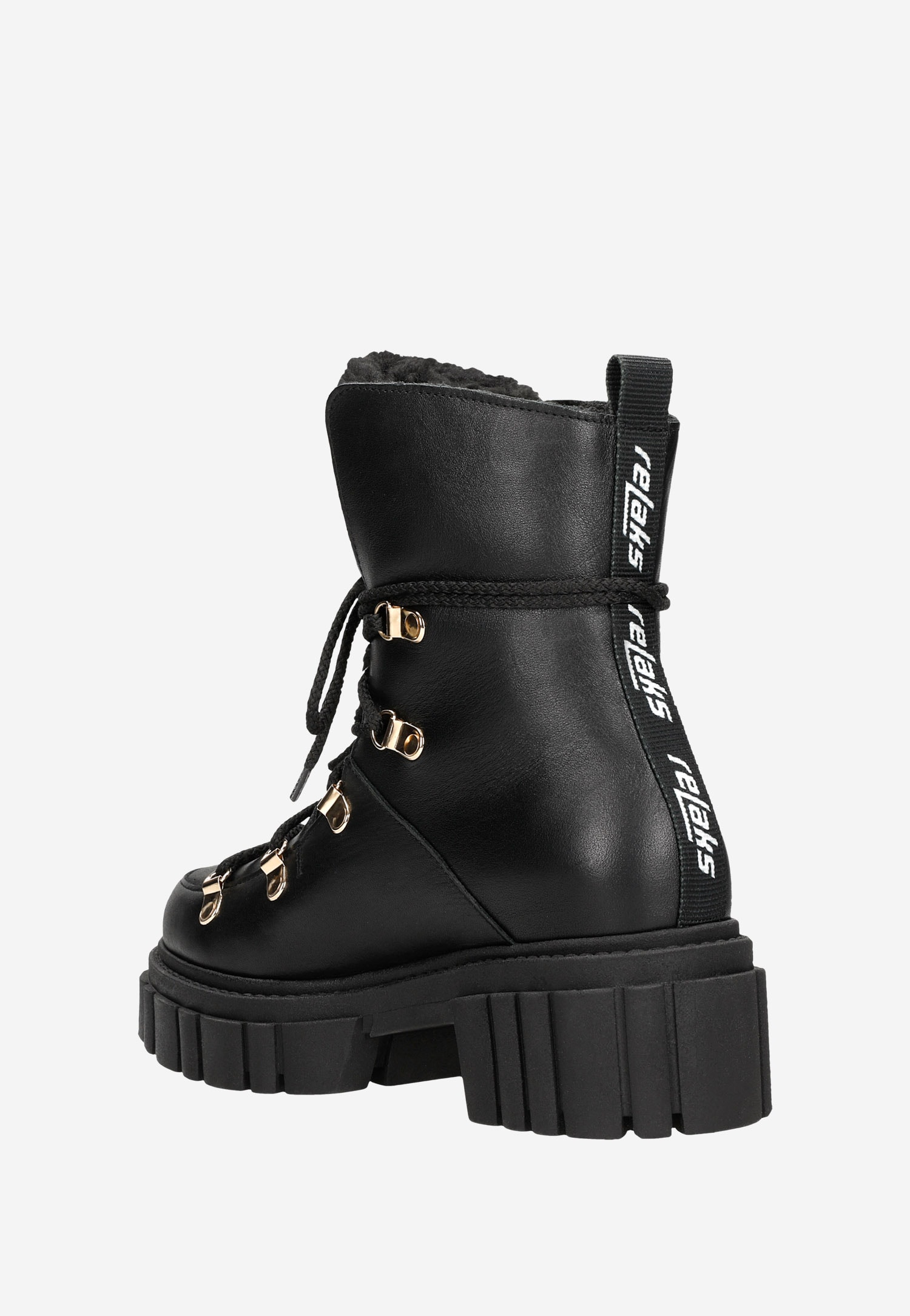 RELAKS beżowe trzewiki damskie z białym kożuszkiem i podeszwą trepową