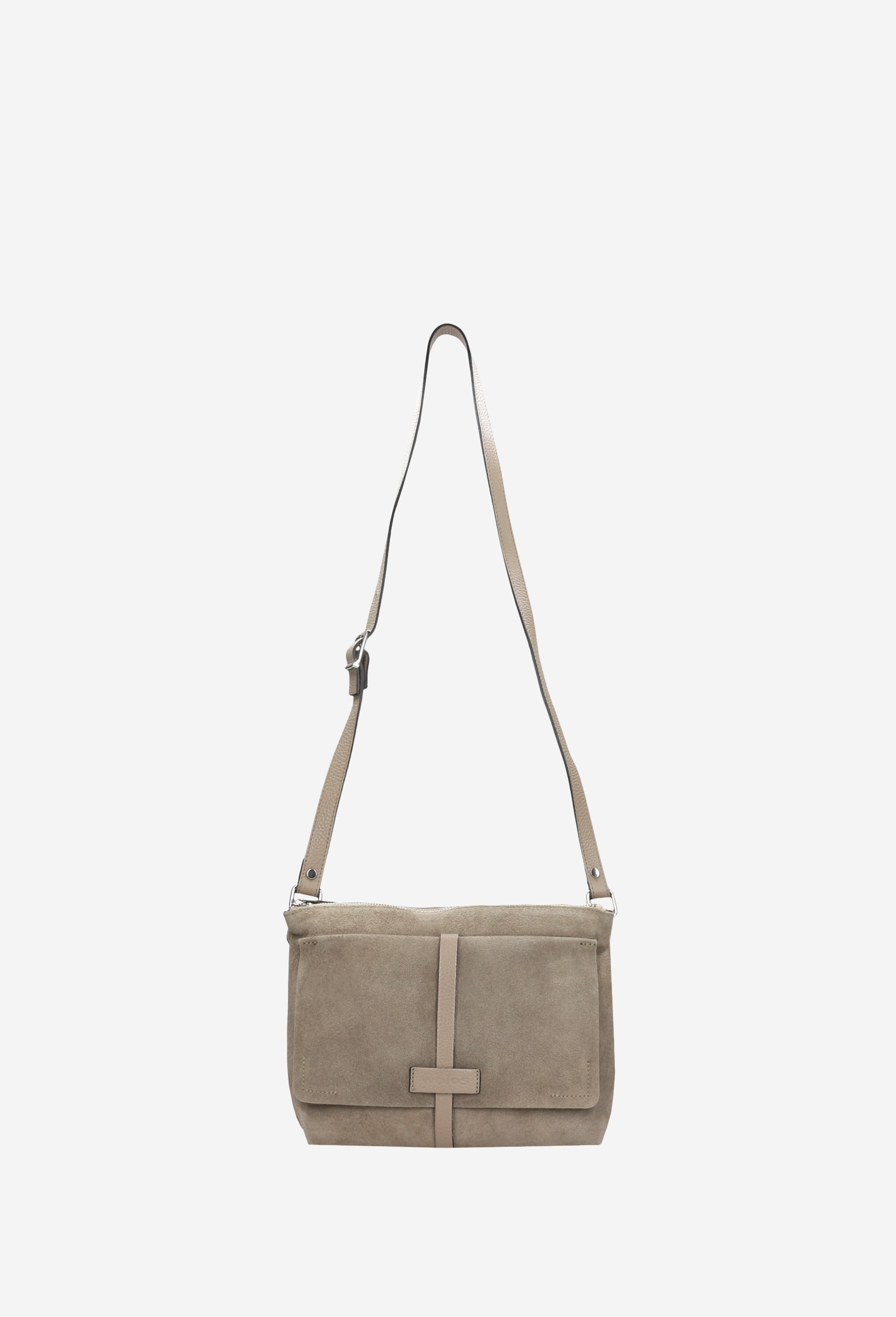 Niewielka beżowa torebka damska z łączonych skór