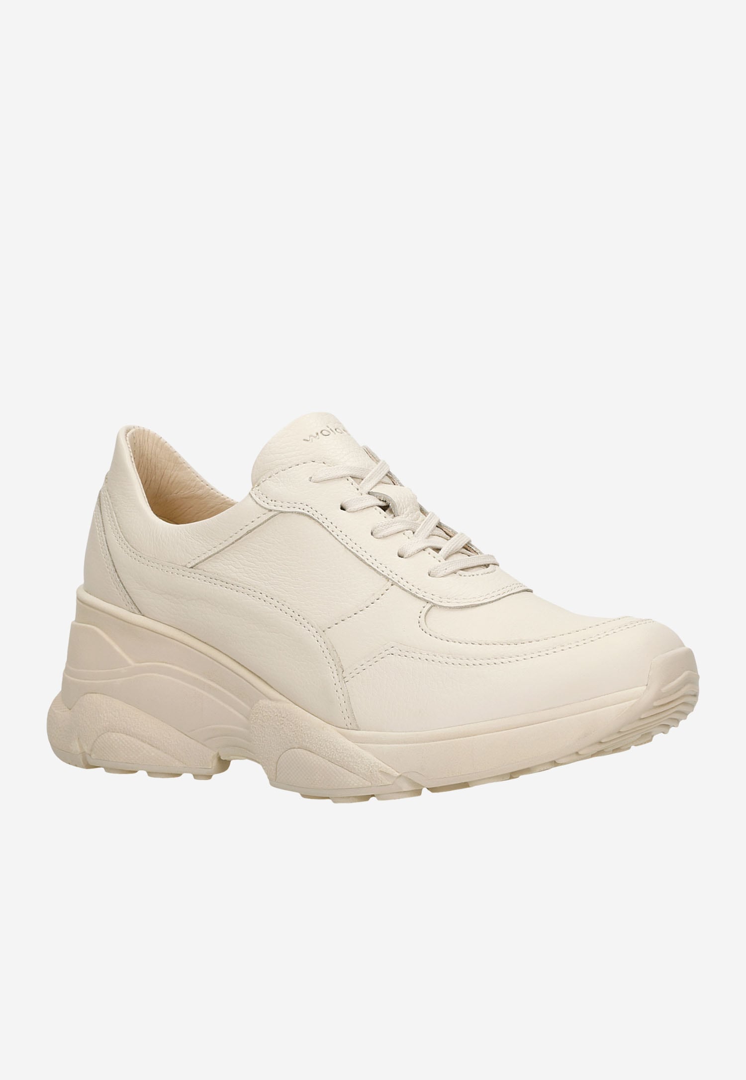 Beżowe skórzane sneakersy damskie na wysokiej podeszwie