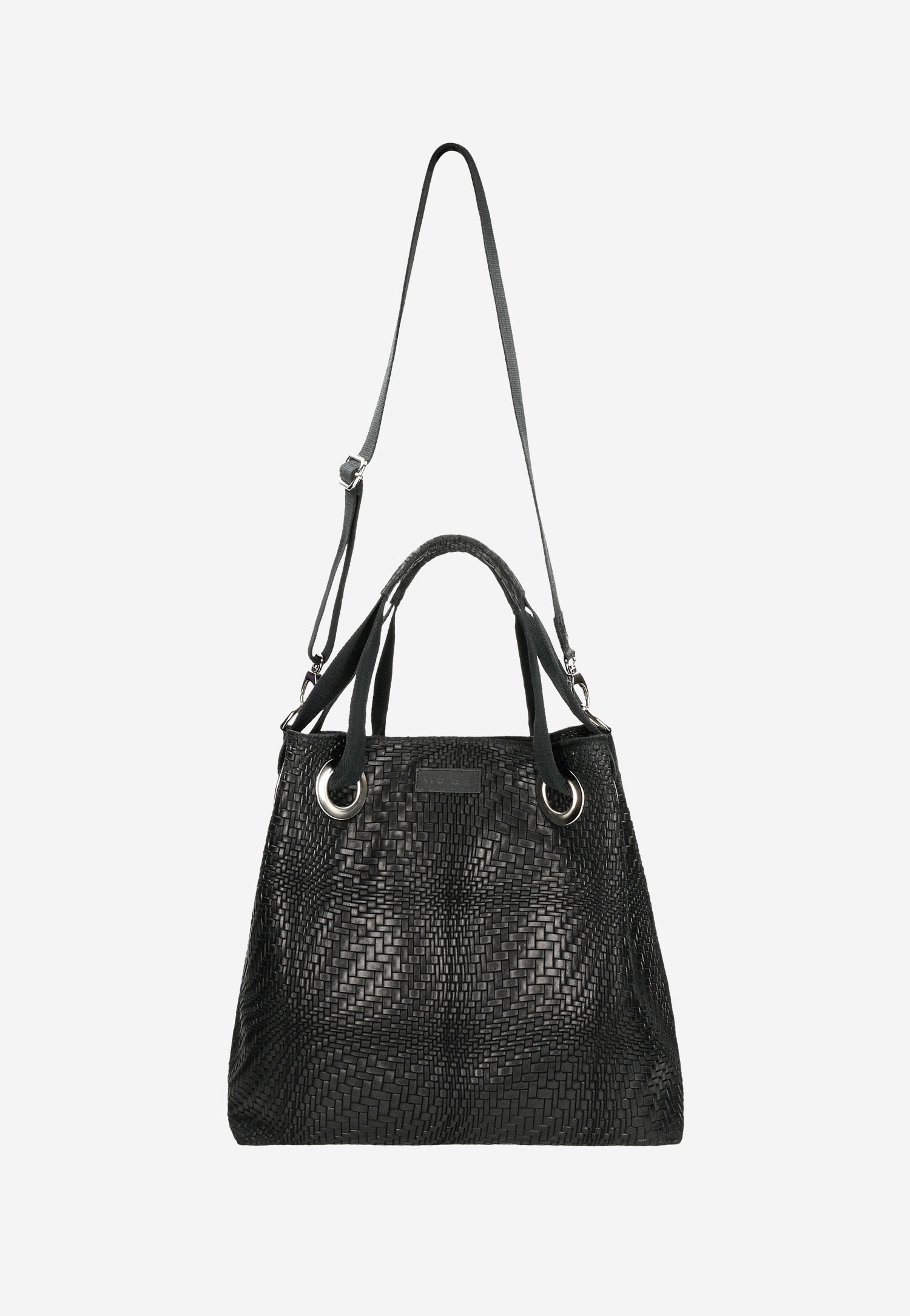 Duża czarna torebka damska w pleciony wzór