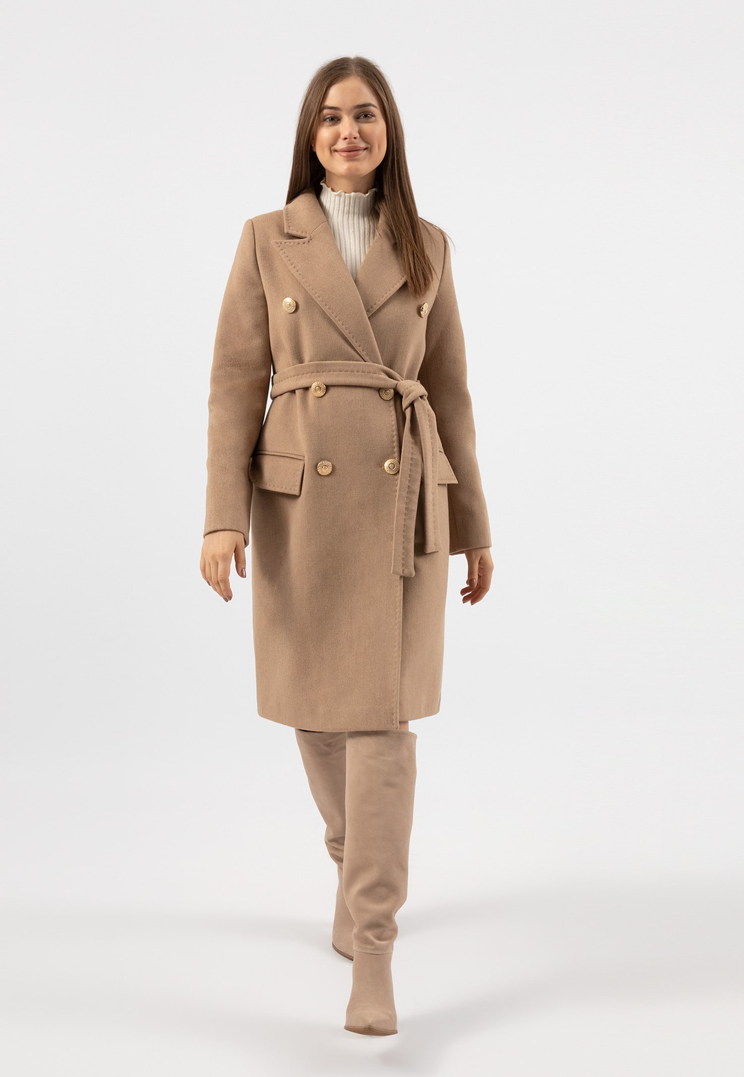 RELAKS czarny płaszcz damski ze złotymi guzikami