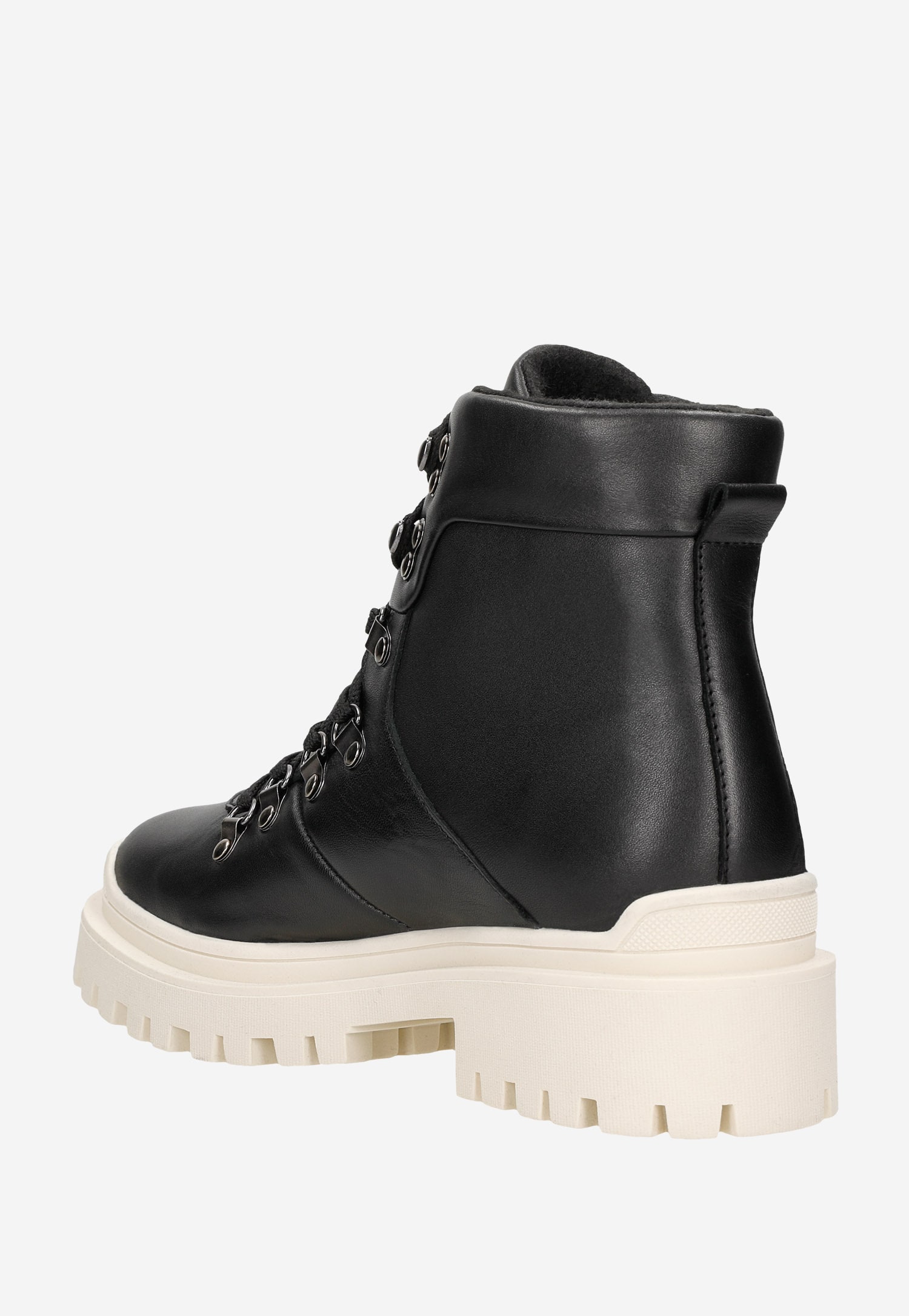 Czarne sznurowane trzewiki damskie z białą podeszwą