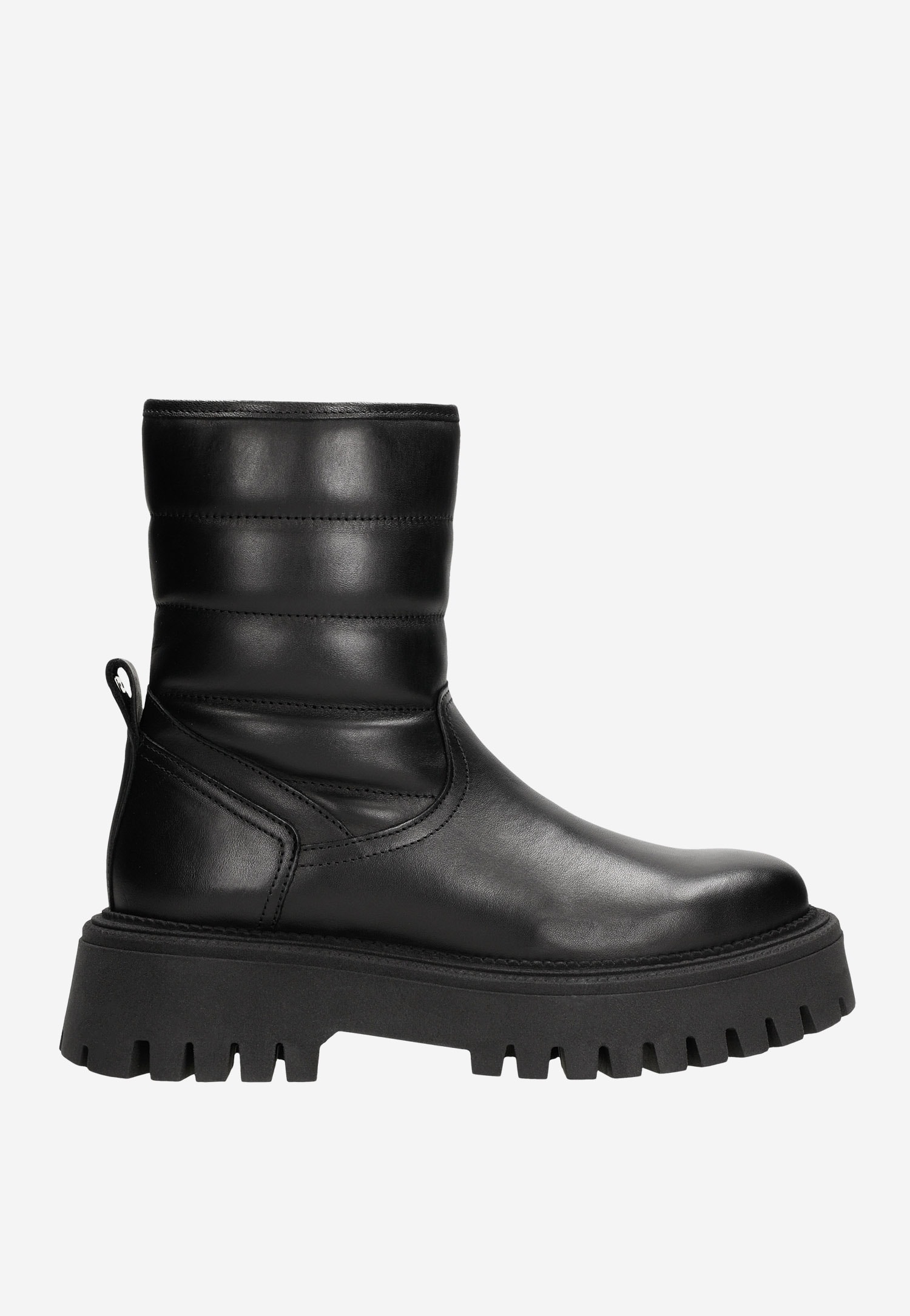 Czarne ocieplane botki damskie z pikowaną cholewką