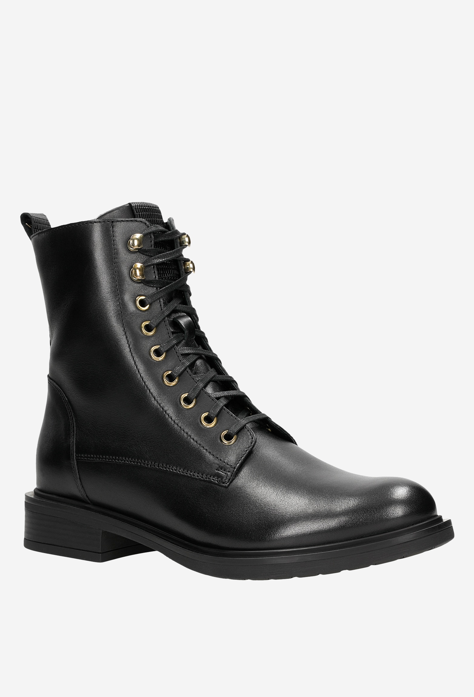 Klasyczne czarne ocieplane trzewiki damskie ze skóry licowej