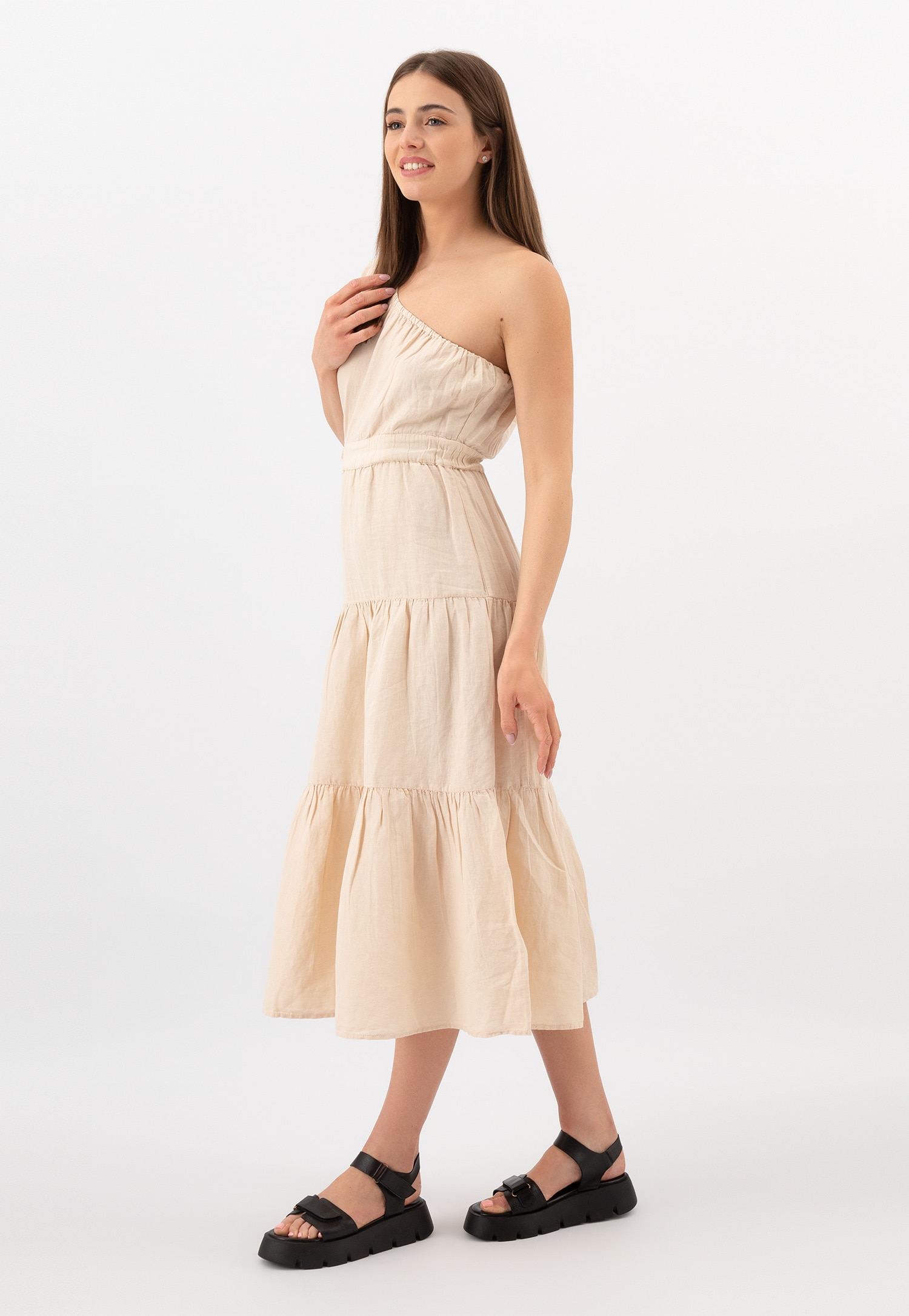 Czarne skórzane sandały damskie na platformie