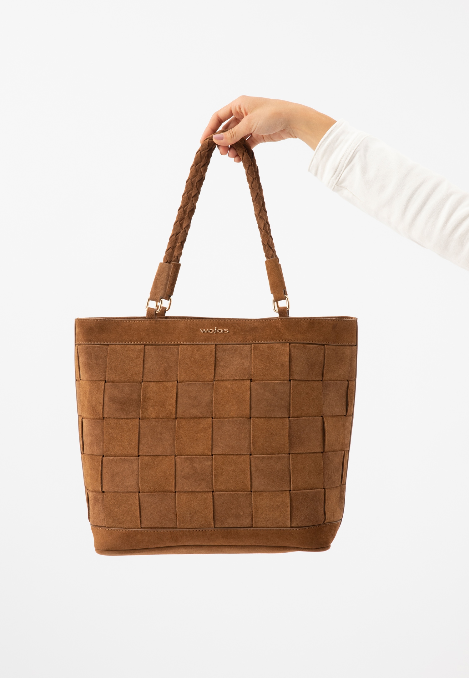 Duża pleciona torebka damska w kolorze beżowym