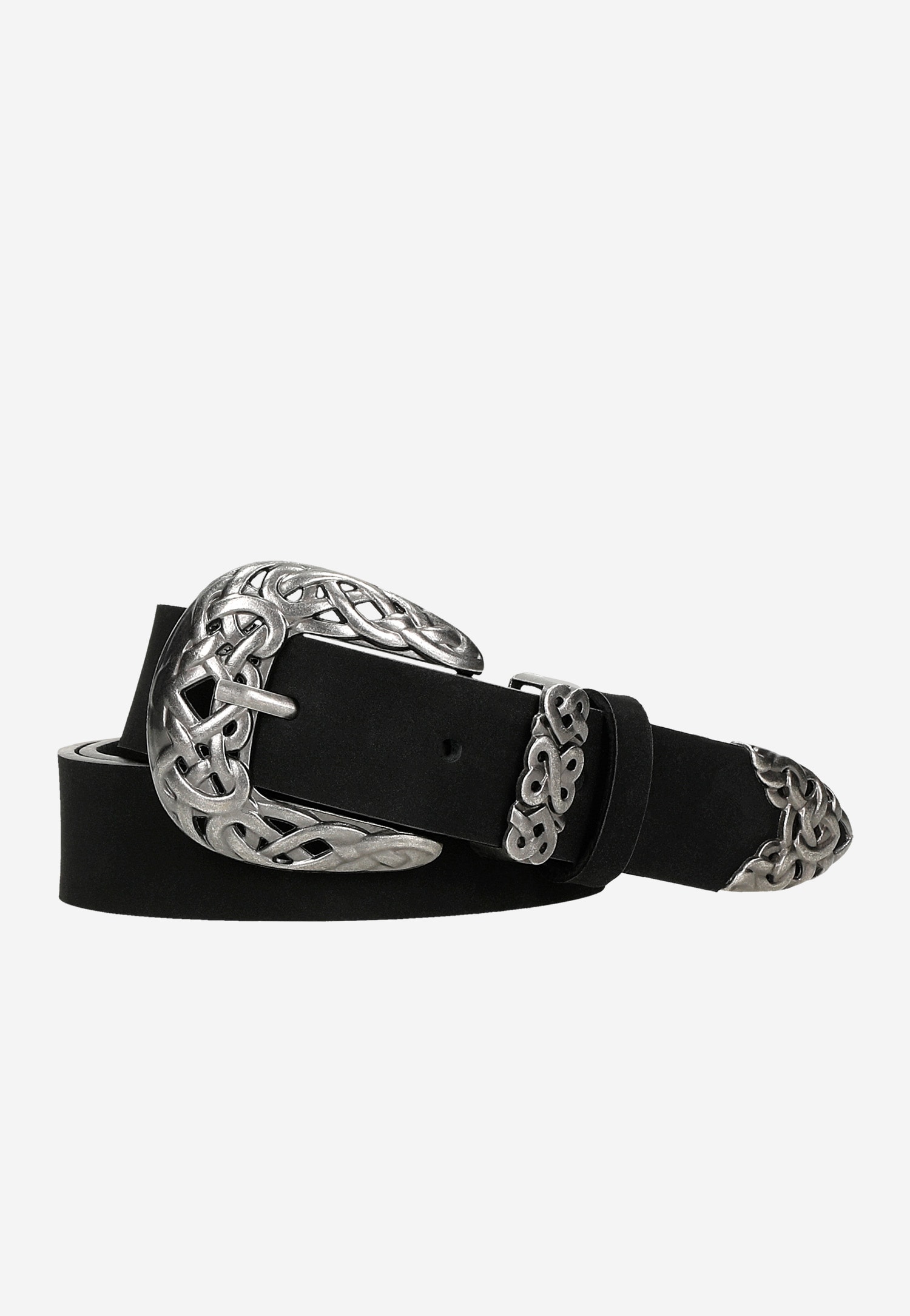 Czarny ozdobny pasek damski ze skóry naturalnej