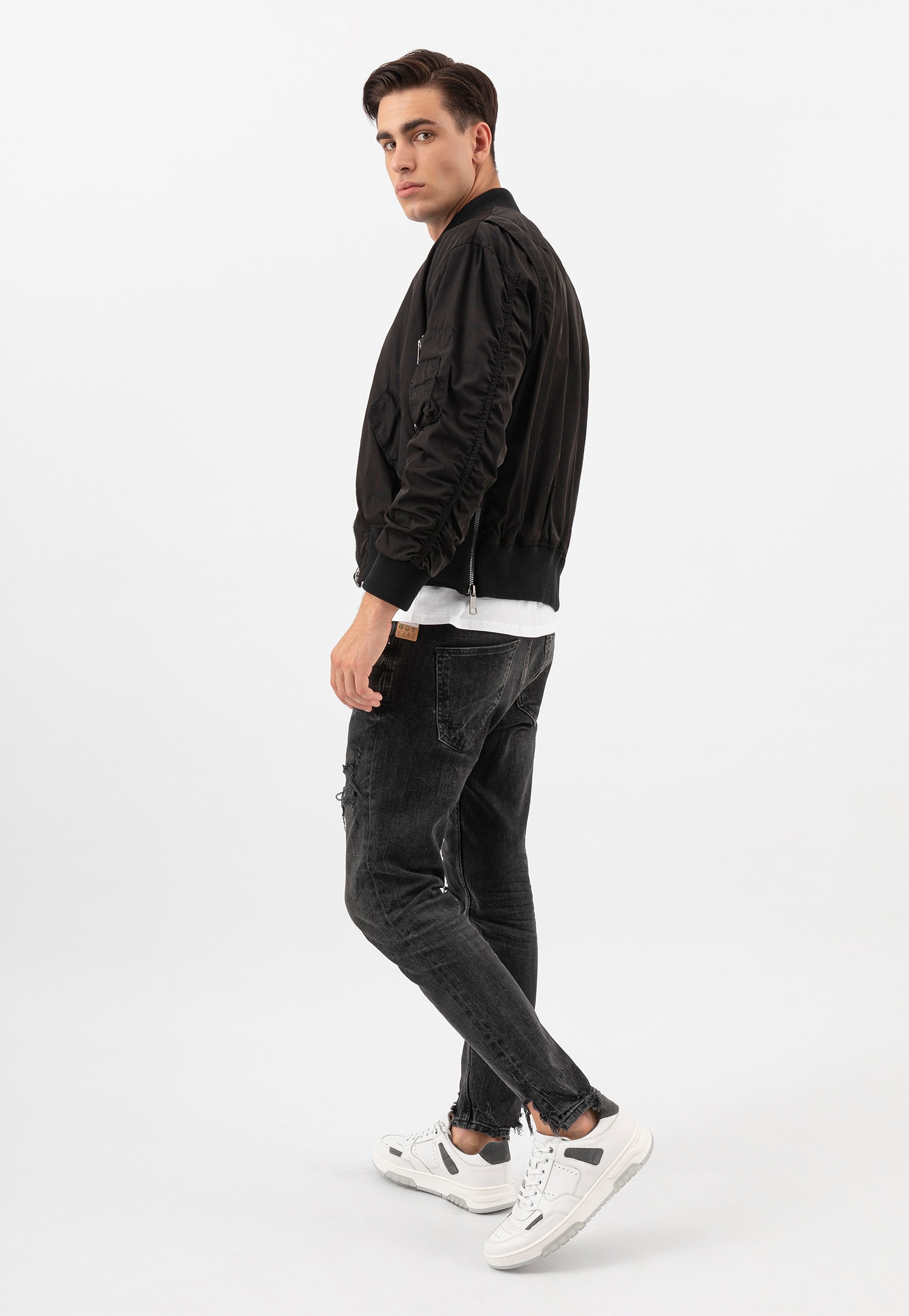 Granatowe półbuty męskie z szarymi wstawkami