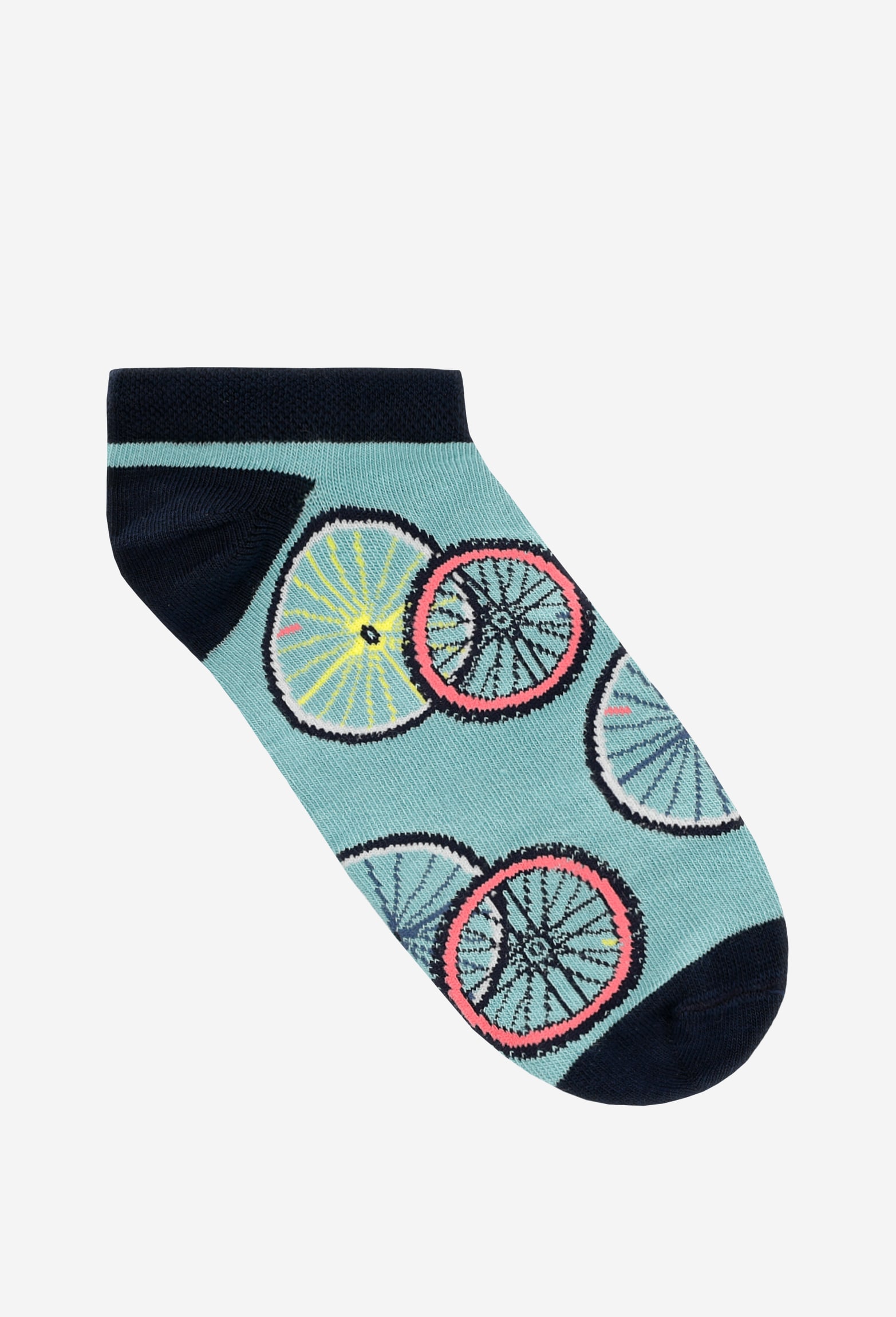 Zielono-granatowe stopki we wzór rowerowy