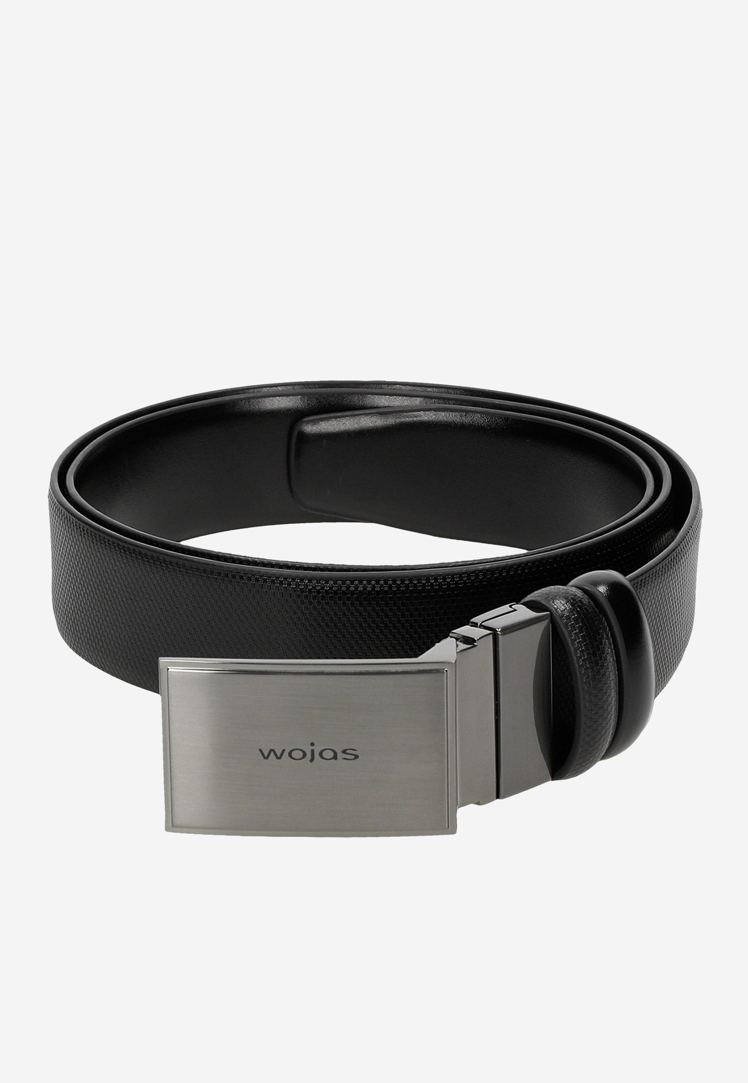 Czarny pasek męski z tłoczeniem i pełną klamrą