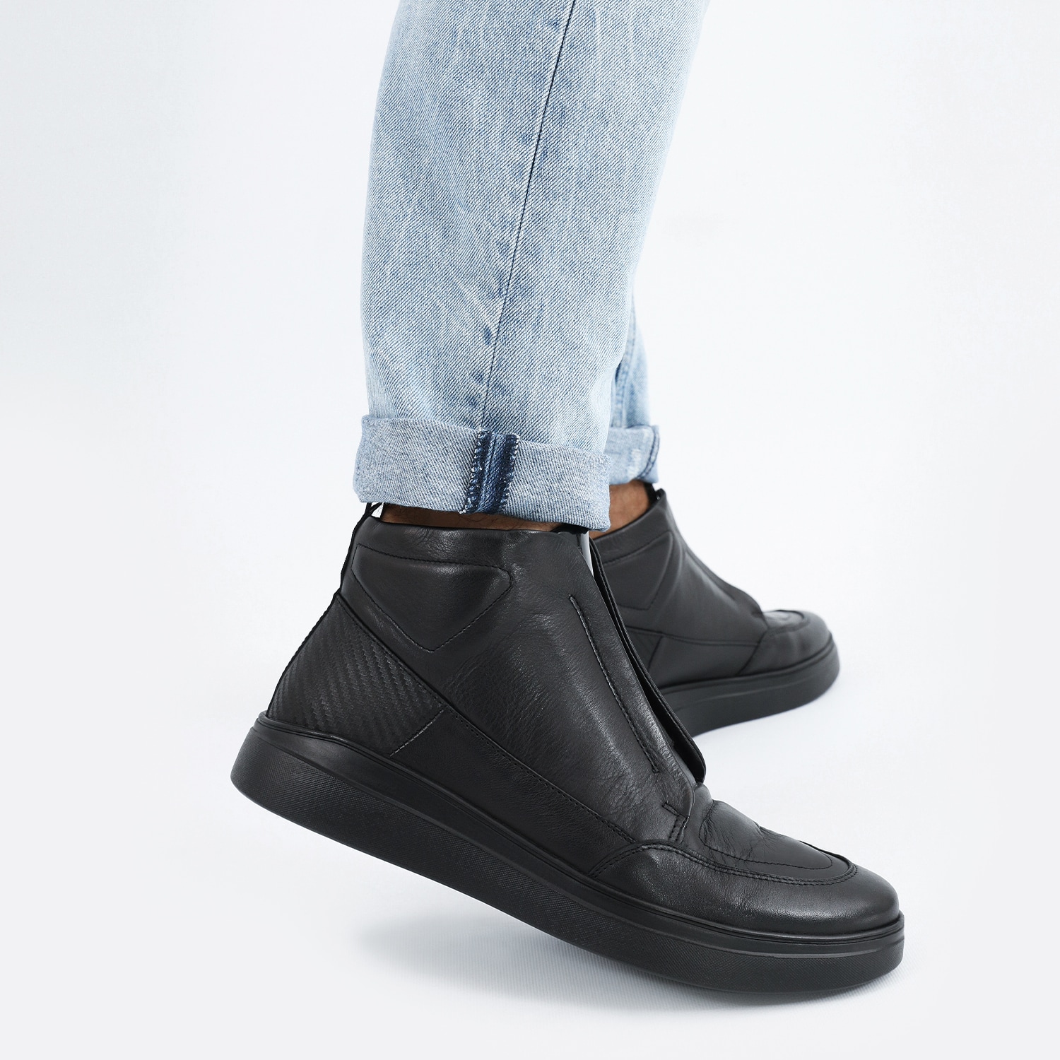 Czarne skórzane designerskie botki męskie