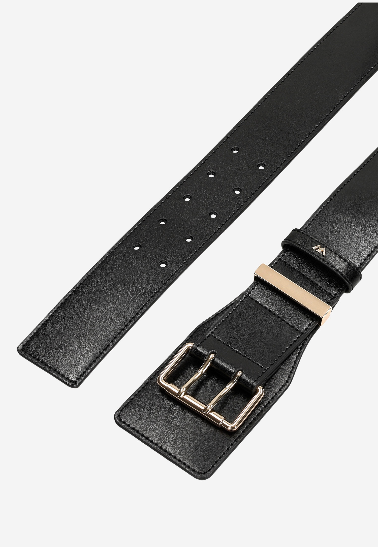 Czarny pasek damski z klamrą na podwójne zapięcie