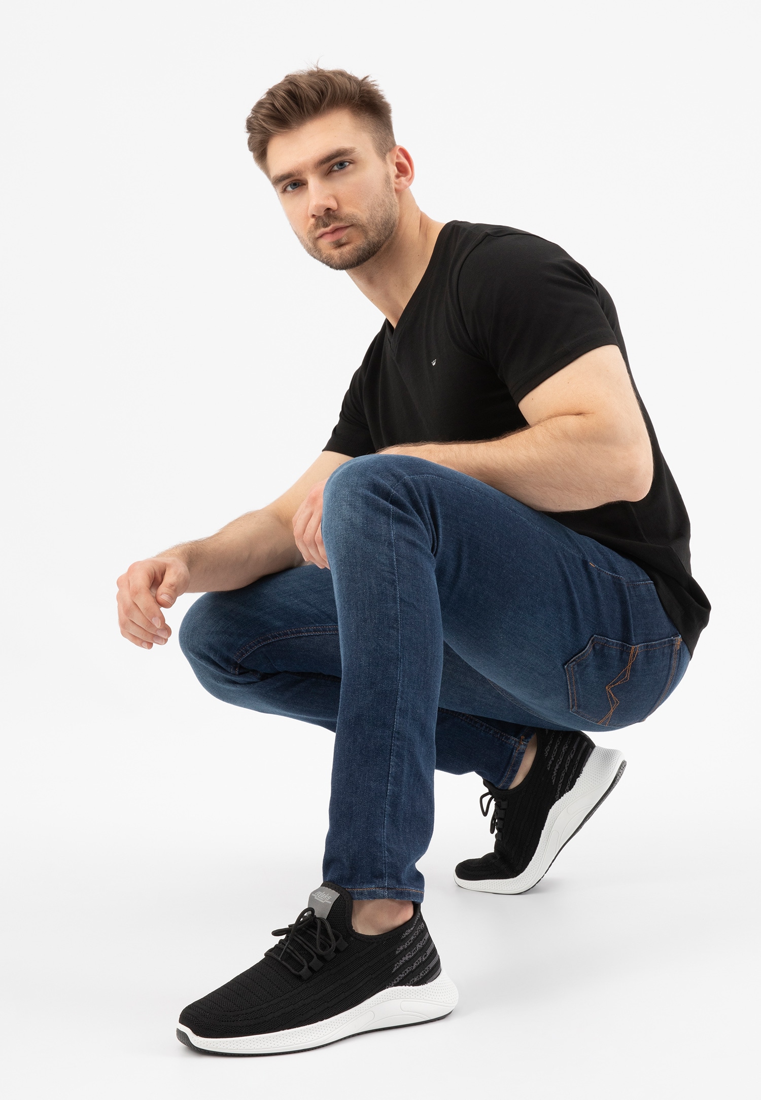 RELAKS granatowe wsuwane sneakersy męskie z zielonymi akcentami