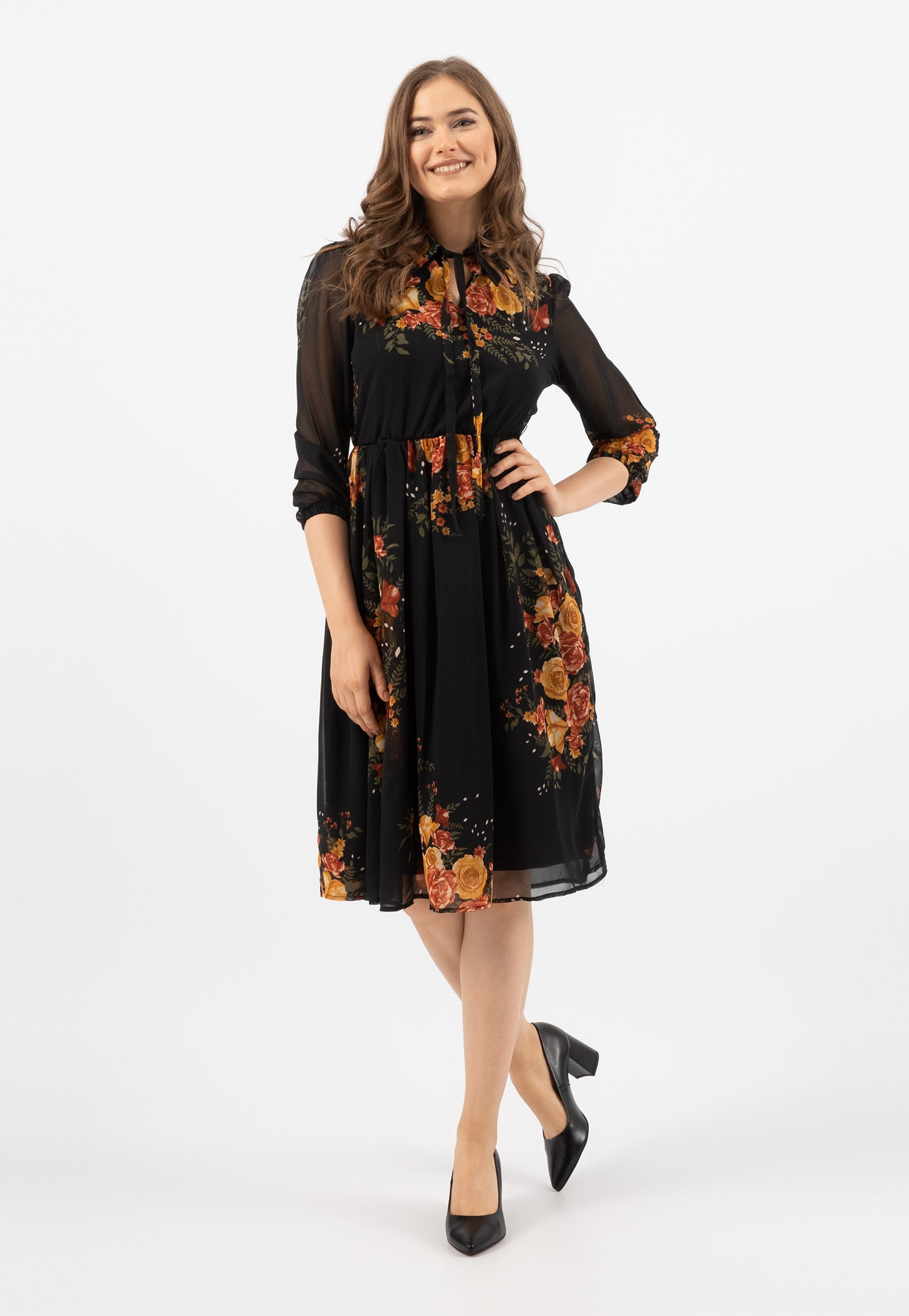 Czarne skórzane czółenka damskie z noskiem w szpic