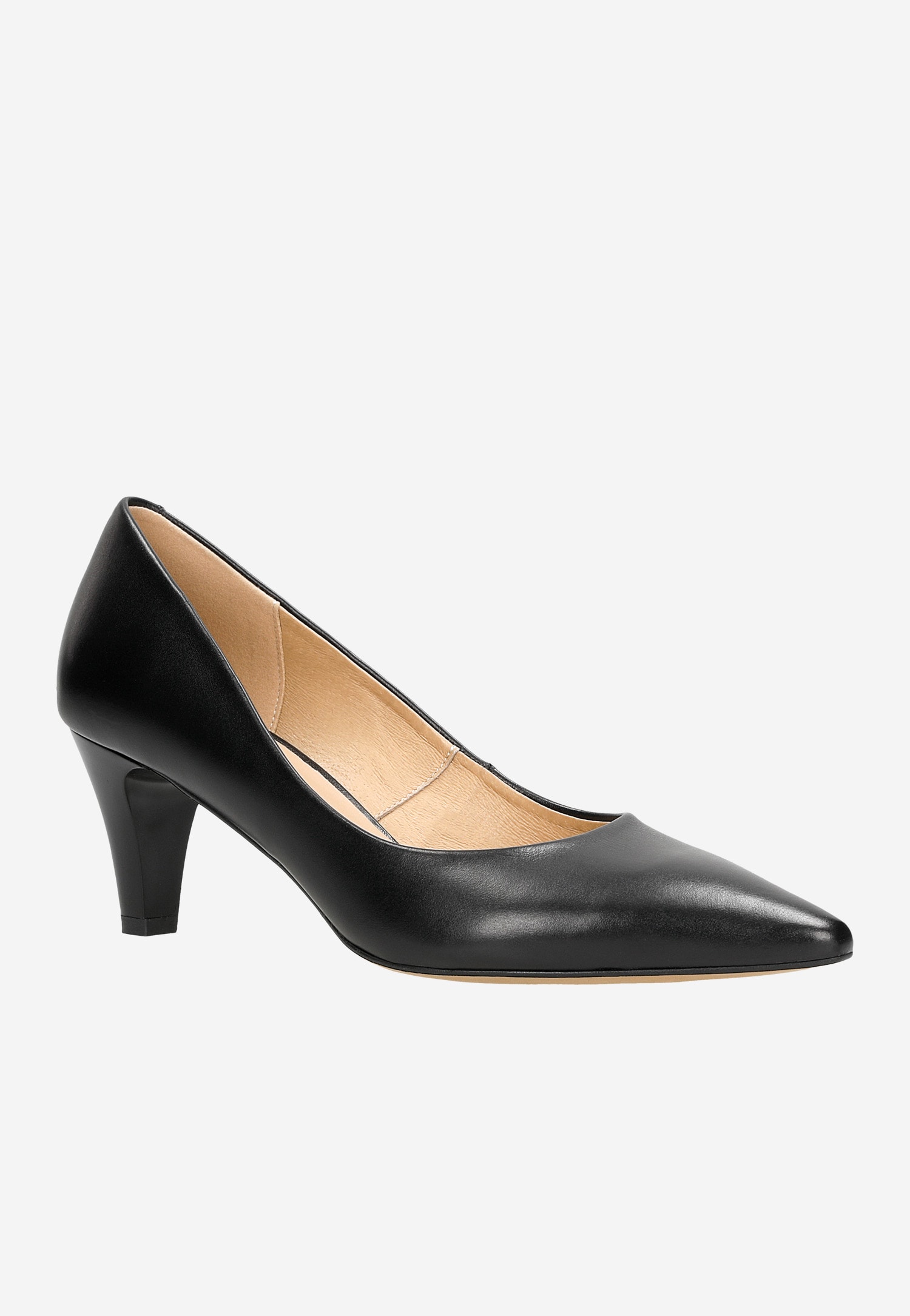 Czarne skórzane czółenka damskie na niskim obcasie