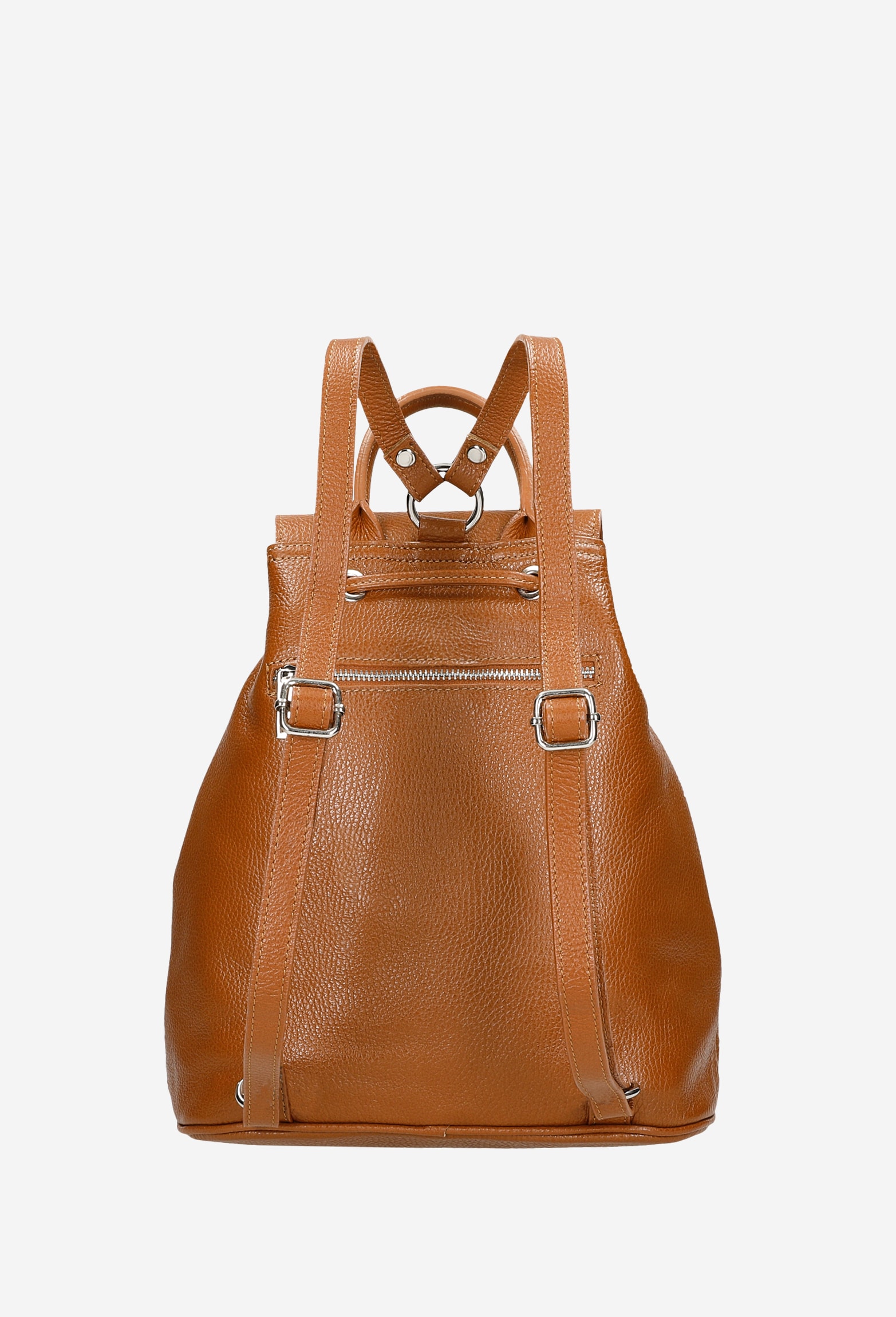 Beżowy plecak damski typu worek ze skóry licowej