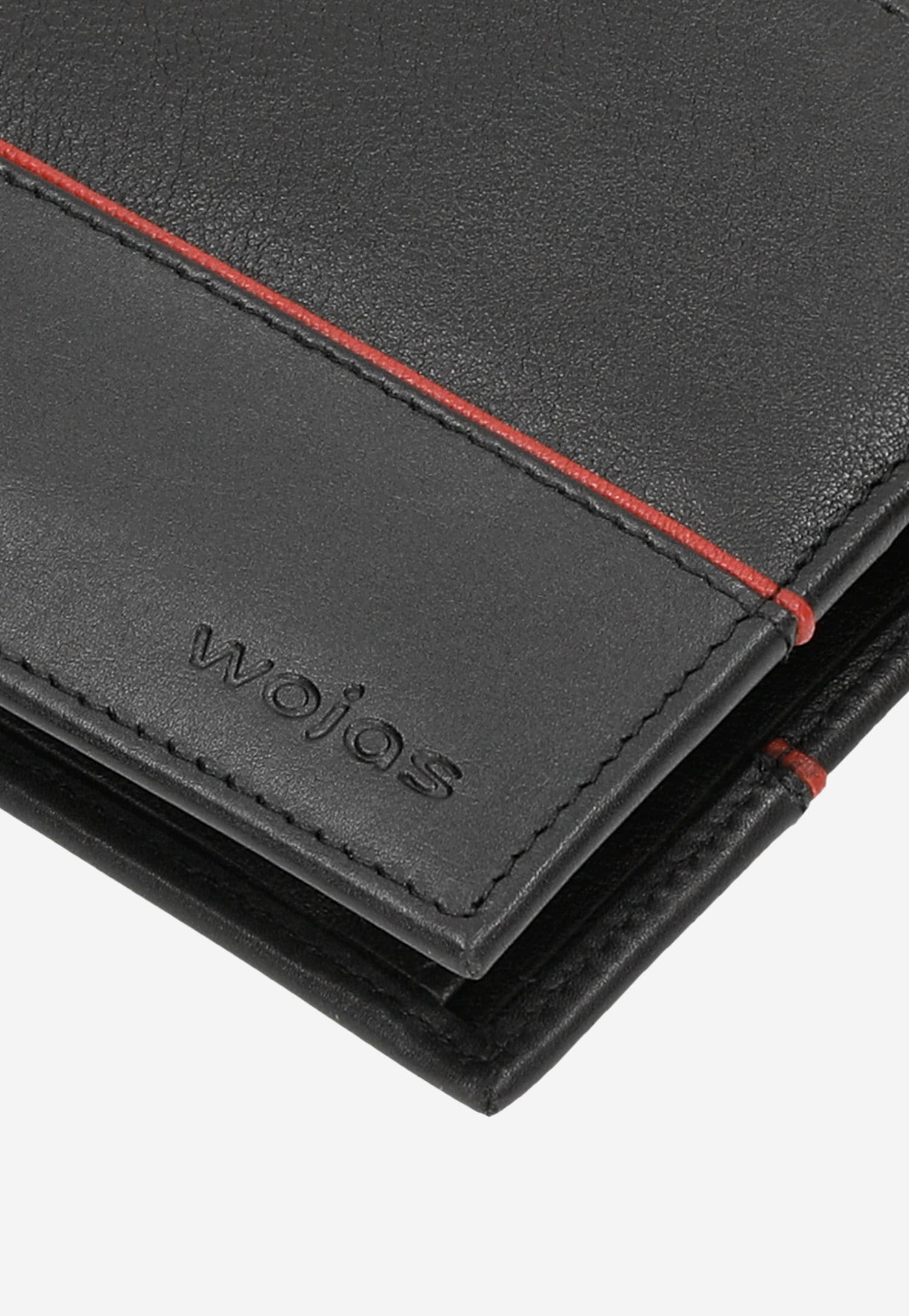 Czarny portfel męski z czerwonym paskiem