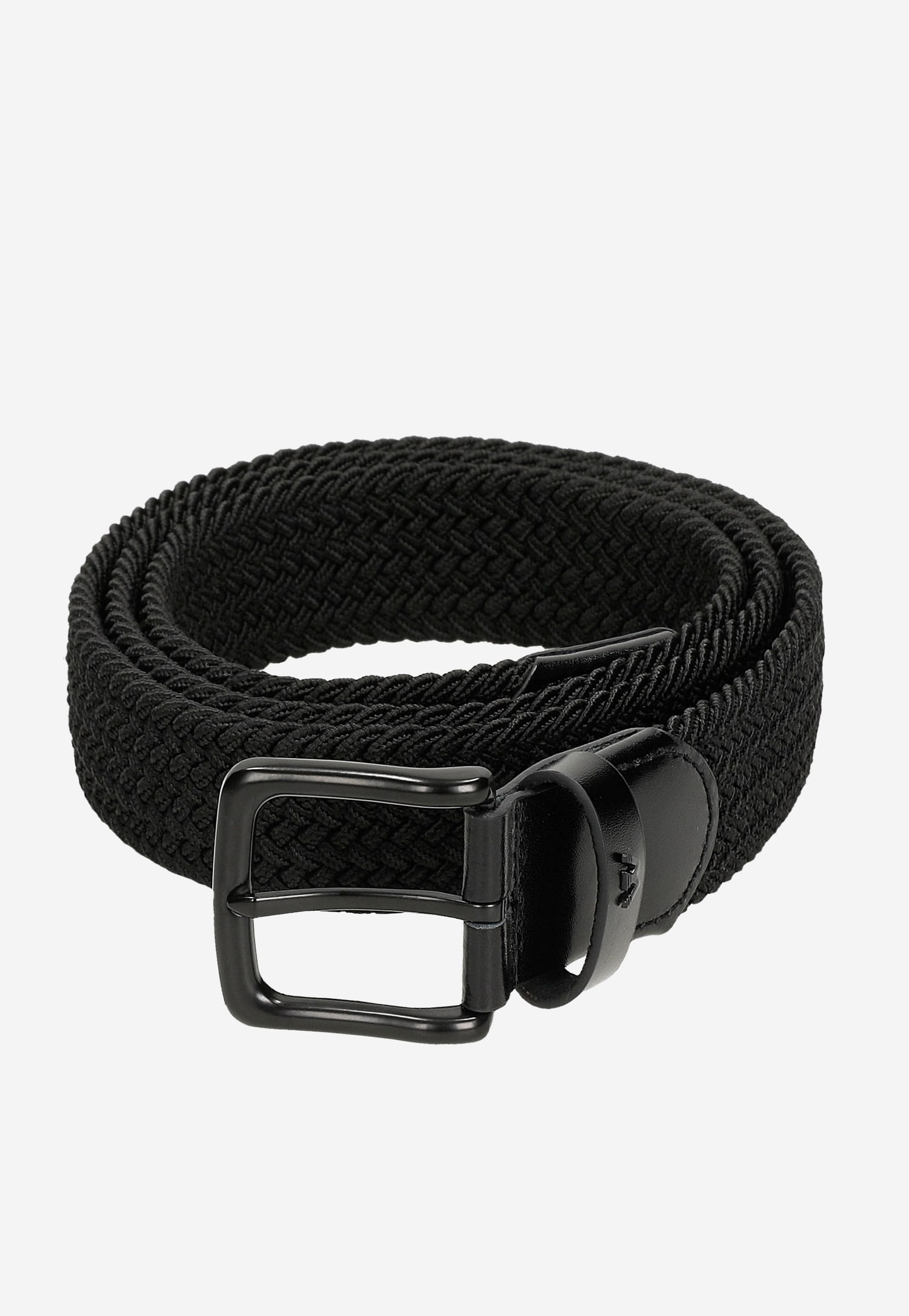 Czarny pleciony pasek męski ze skórzanymi elementami
