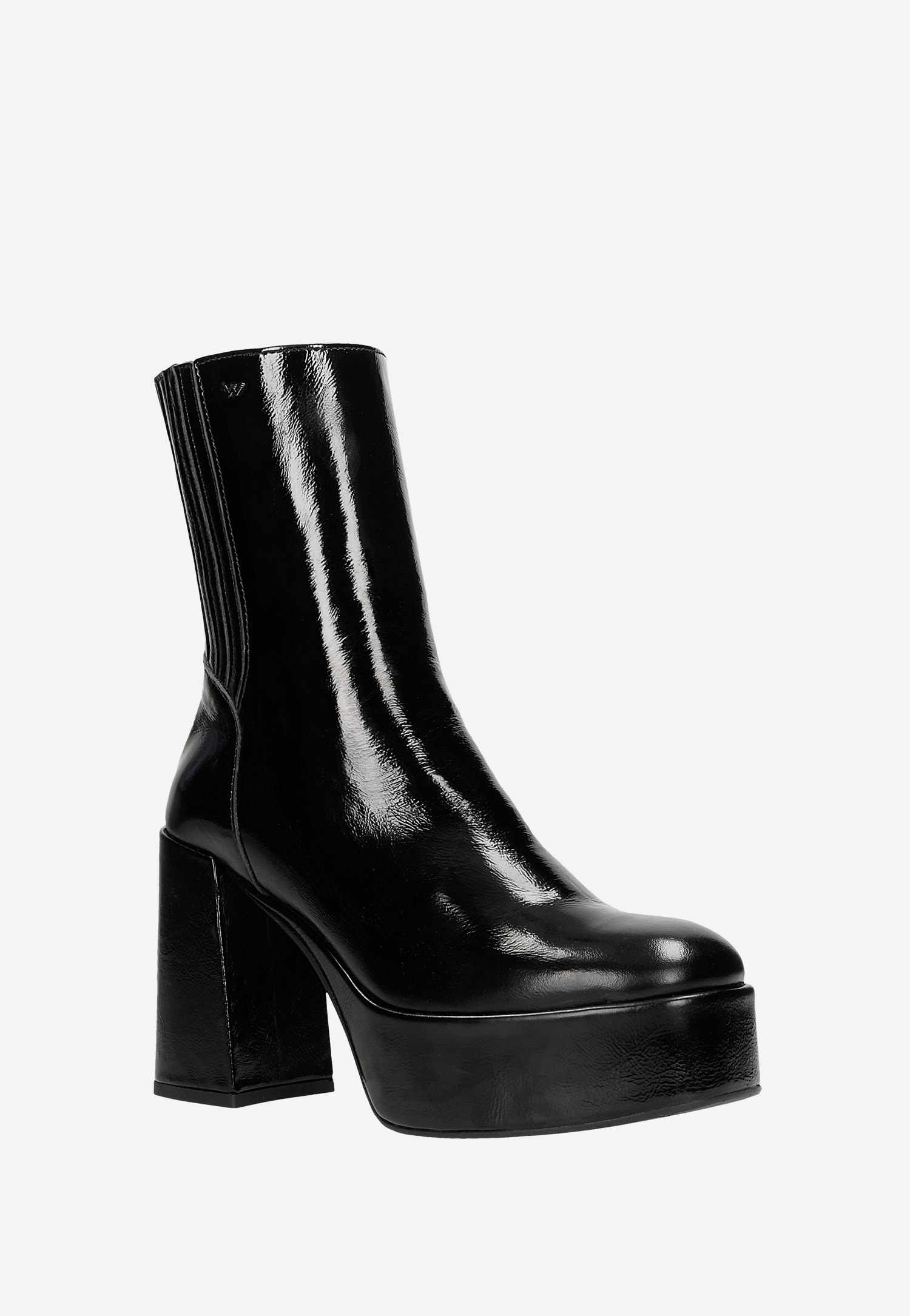 Czarne lakierowane botki damskie na solidnym słupku