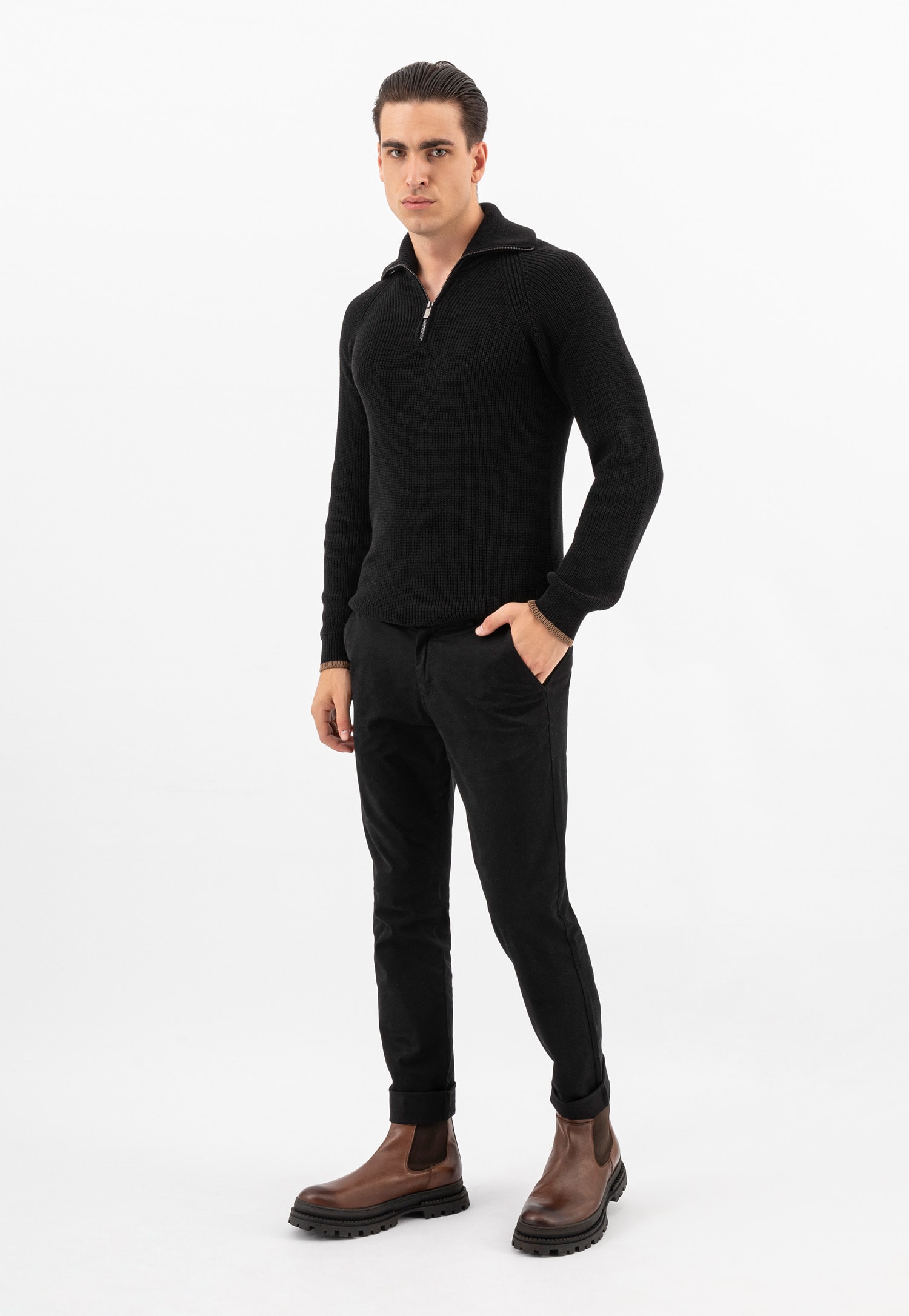 Czarne botki męskie sztyblety z czarnej skóry licowej