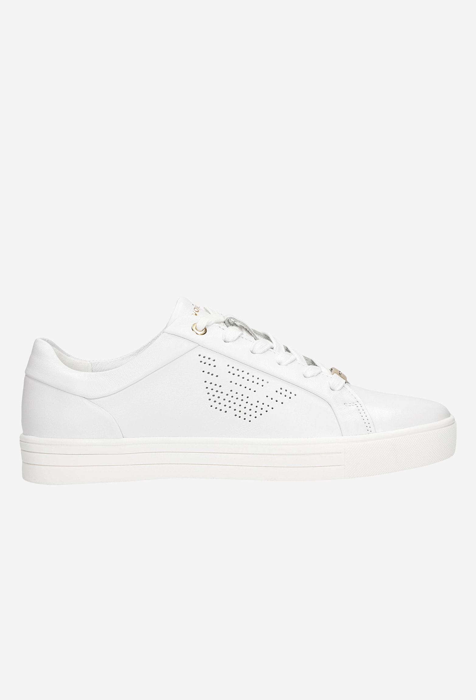 Białe półbuty damskie z dziurkowanym logo