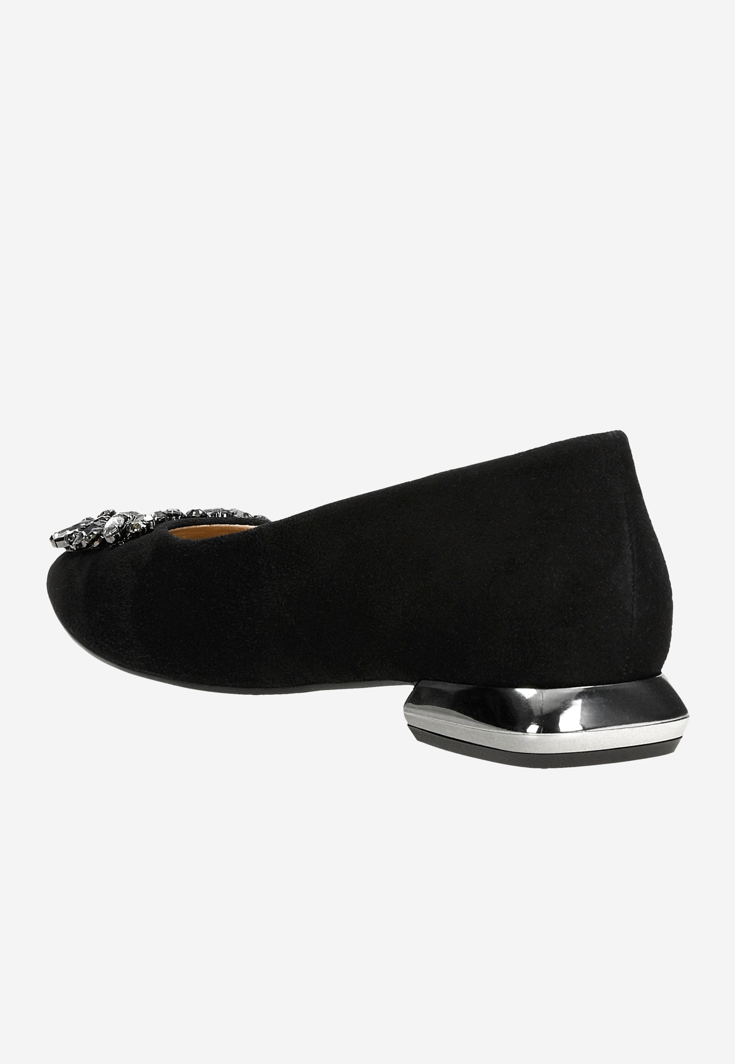 Czarne baleriny na obcasie z błyszczącą ozdobą