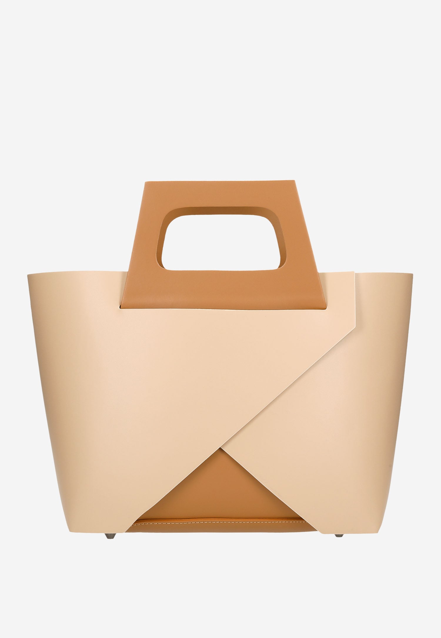 Beżowy sztywny kuferek damski z brązowymi elementami