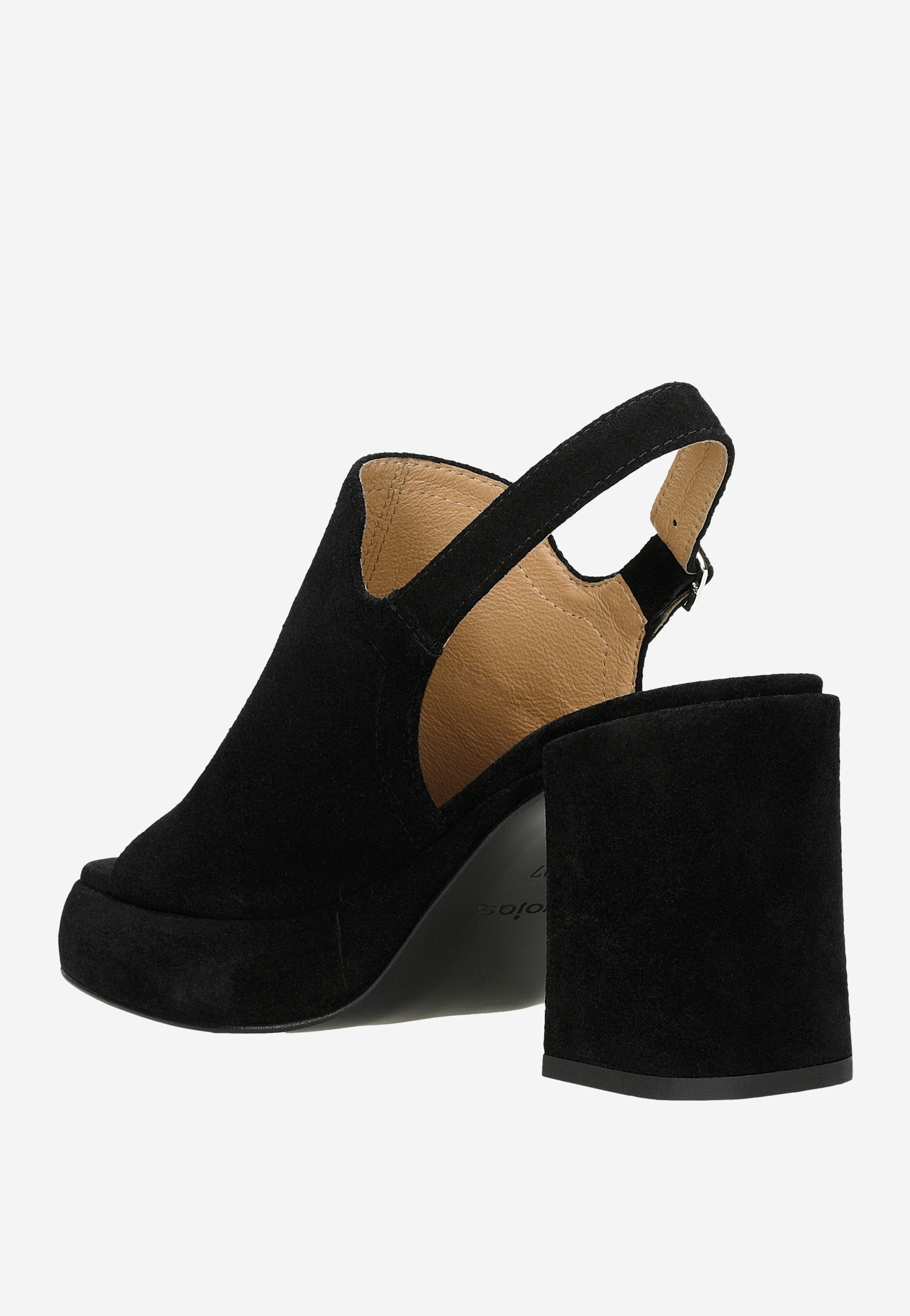 Czarne sandały damskie z dwoiny na obcasie z odkrytą piętą