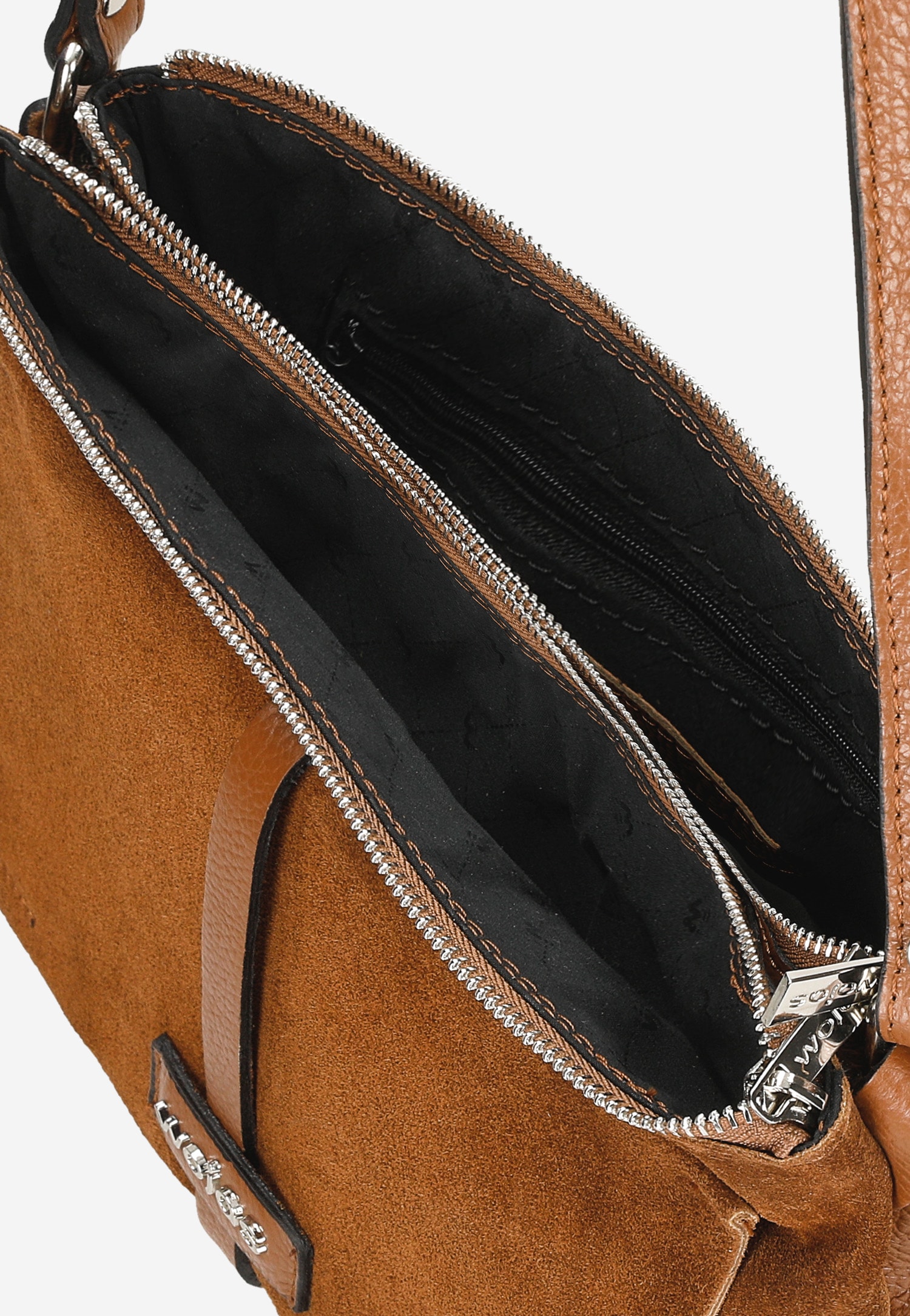 Niewielka beżowa torebka damska z łączonych skór