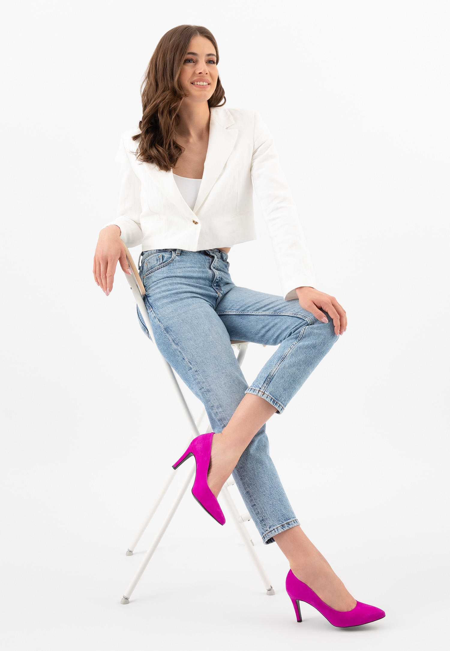 Różowe szpilki ze skóry welurowej