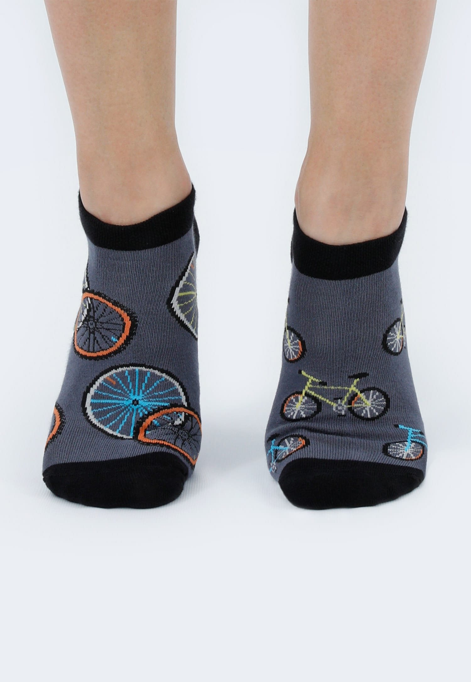 Zielono-granatowe stopki we wzór rowerowy