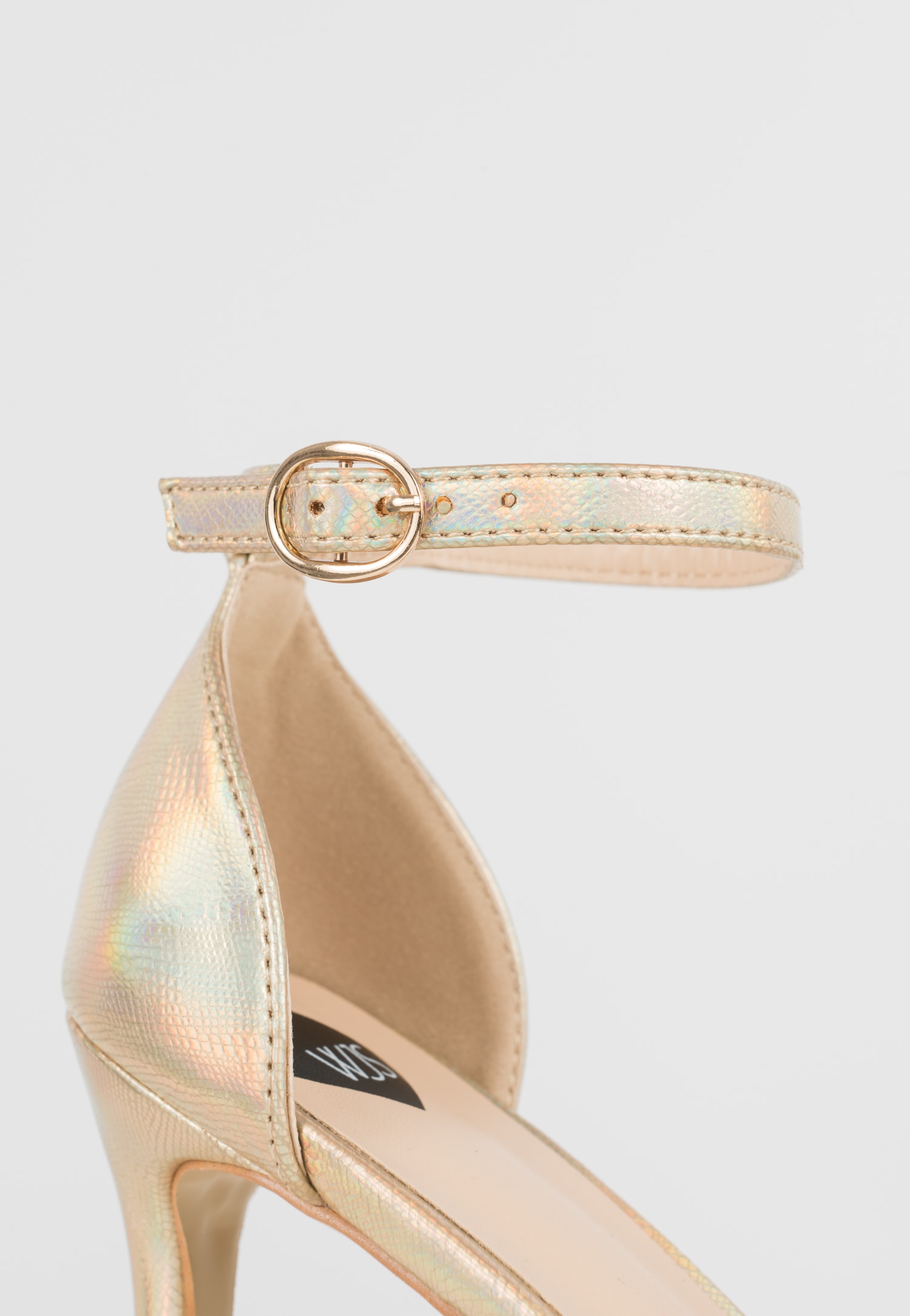 WJS srebrne holograficzne sandały damskie na słupku