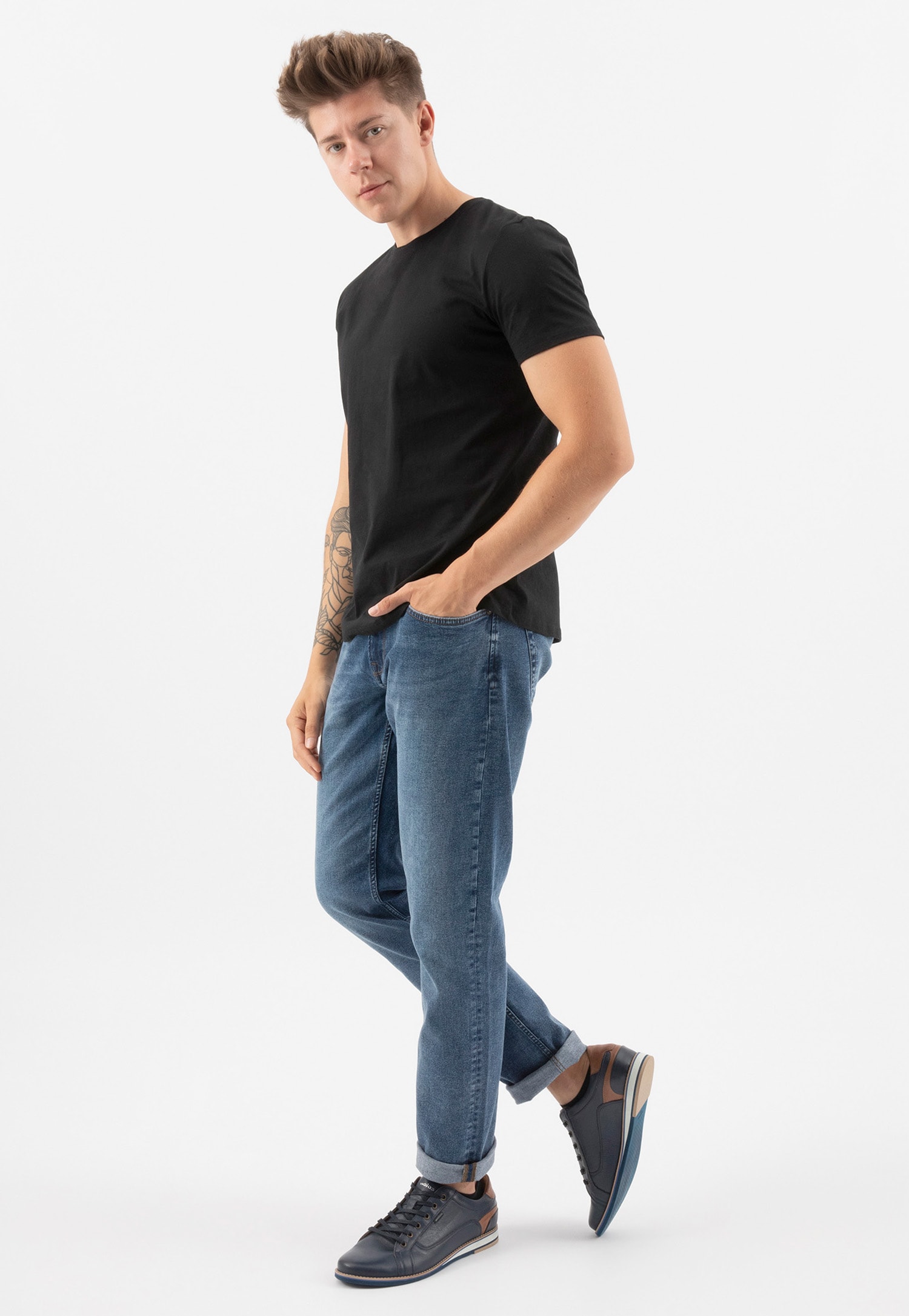 Granatowe półbuty męskie z brązowymi wstawkami