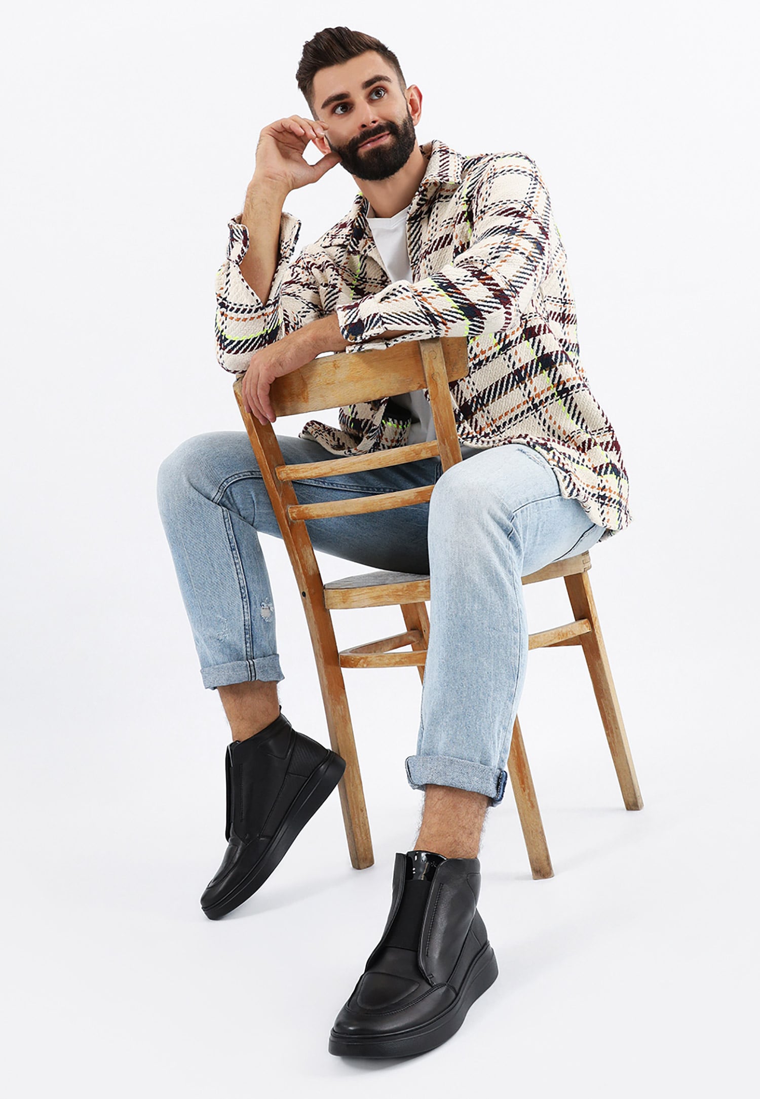 Czarne skórzane designerskie botki męskie