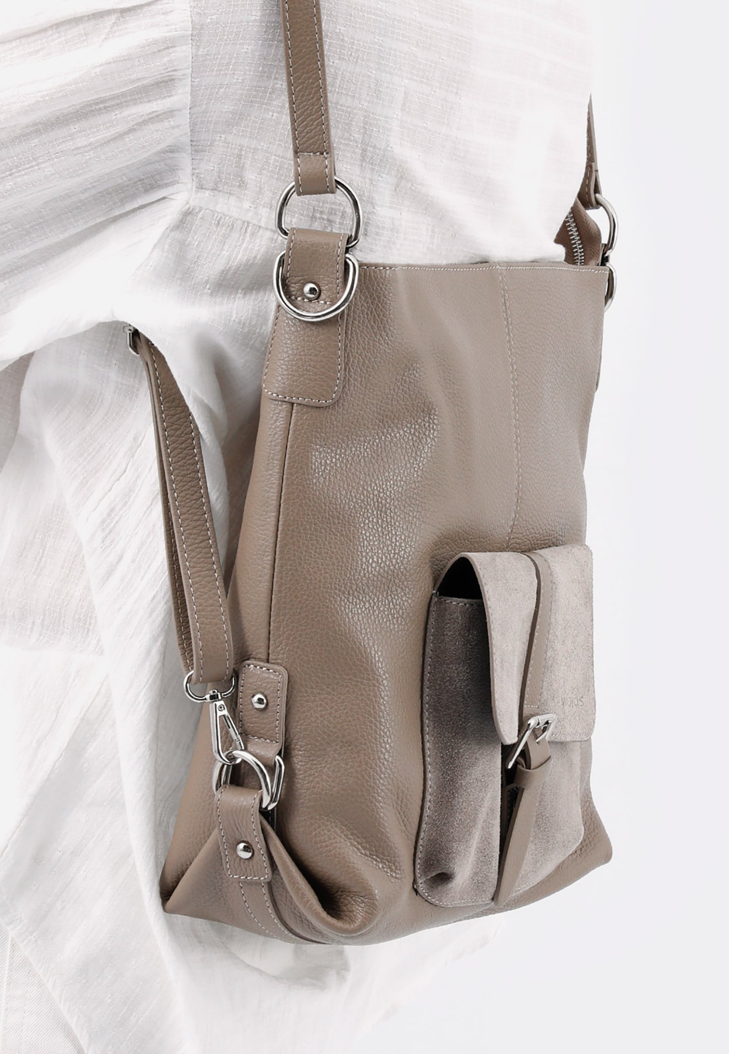 Beżowa skórzana torebka plecak 2w1