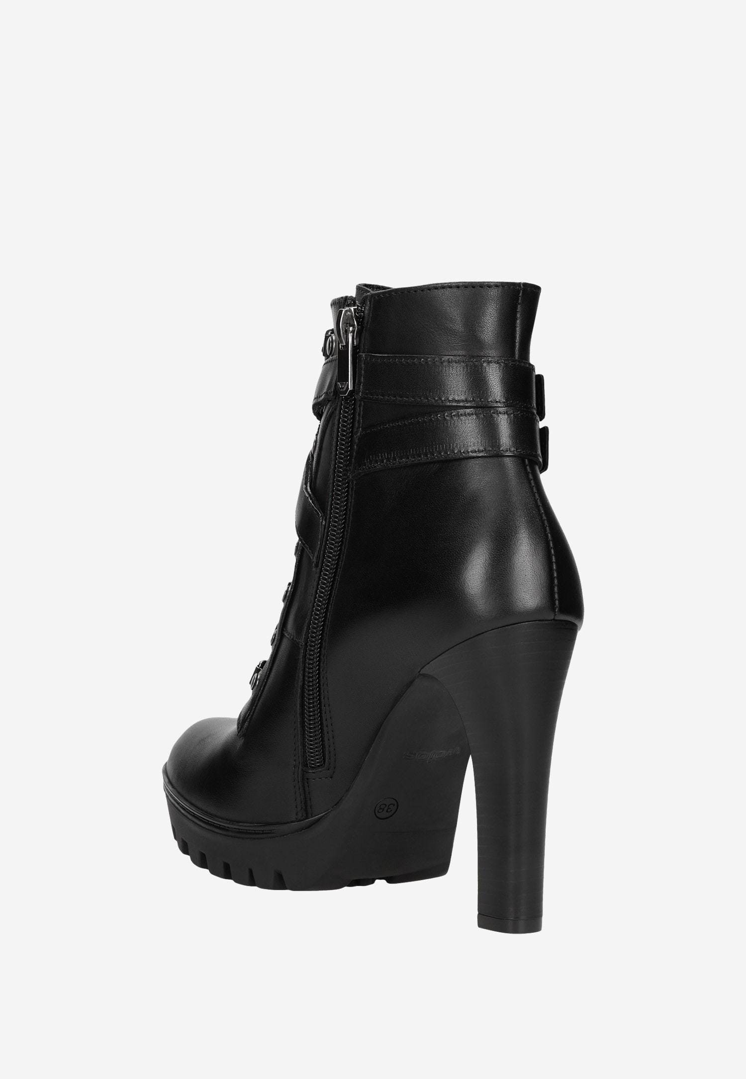 Czarne sznurowane trzewiki damskie na wysokim obcasie