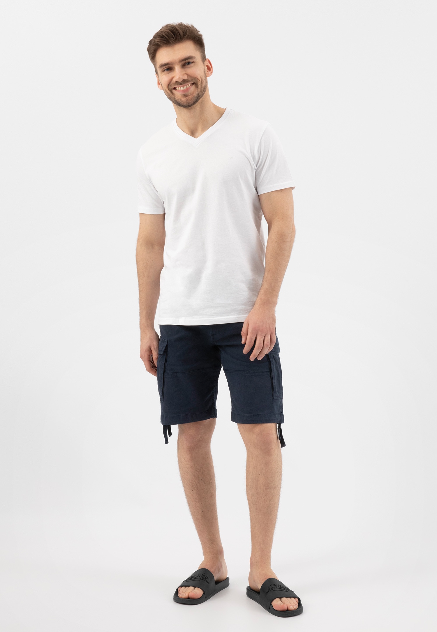 RELAKS granatowe klapki męskie z białym logo