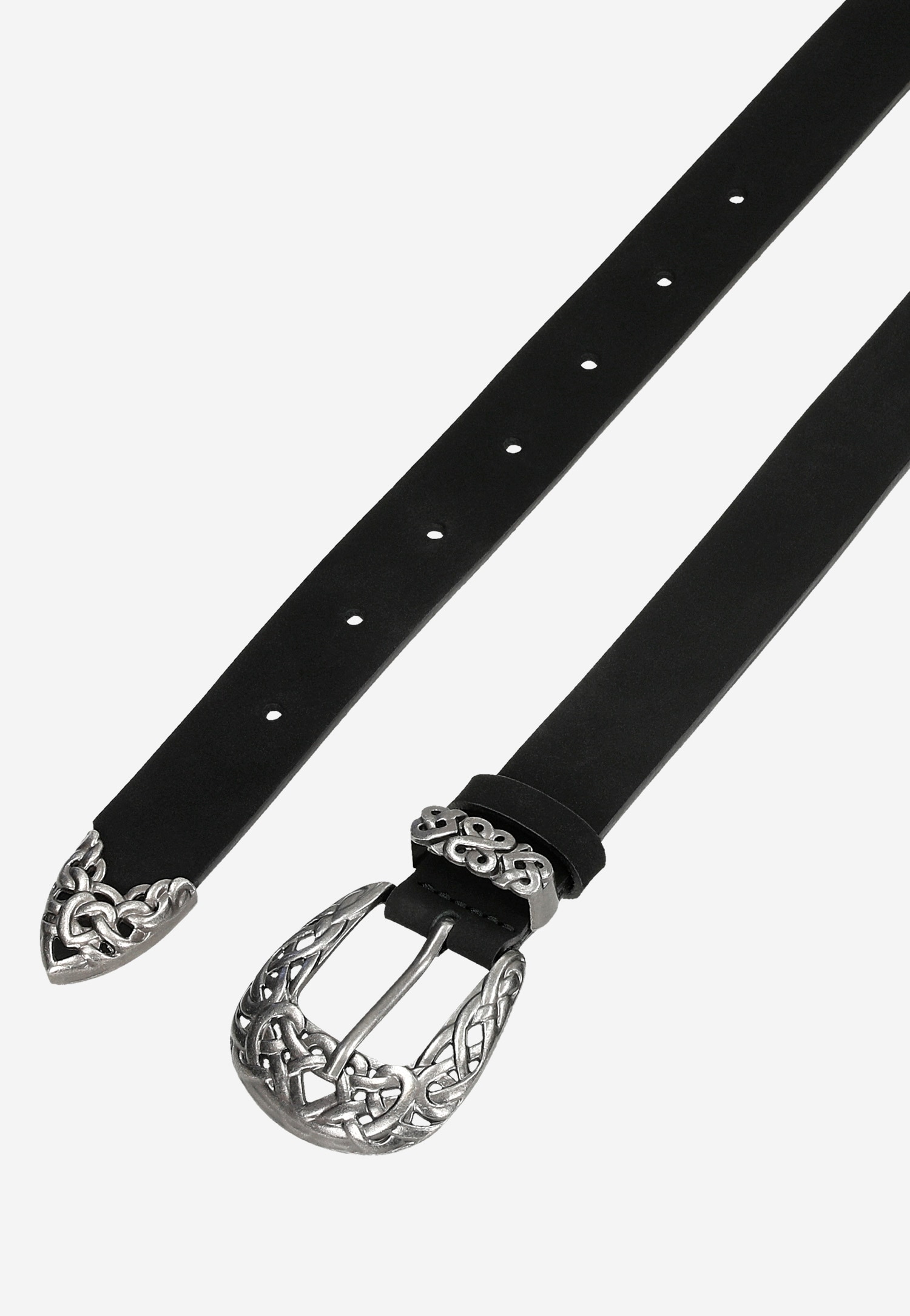 Czarny ozdobny pasek damski ze skóry naturalnej