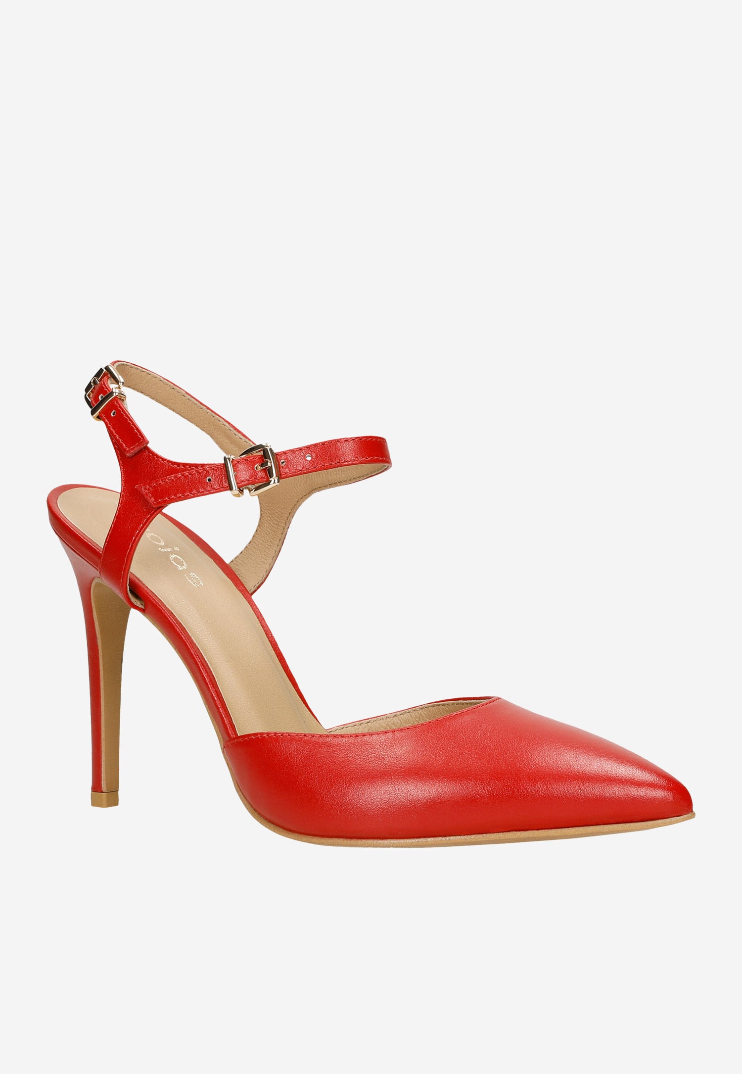 Czerwone skórzane szpilki z odkrytą piętą
