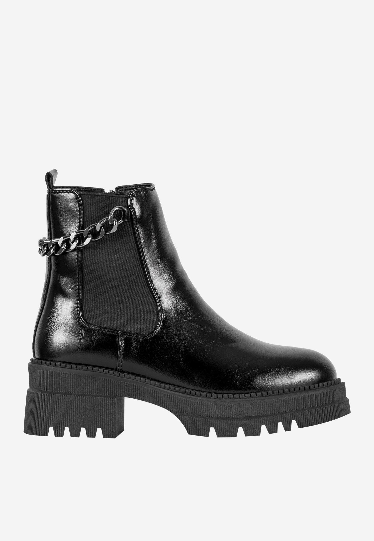 WJS czarne lakierowane botki damskie