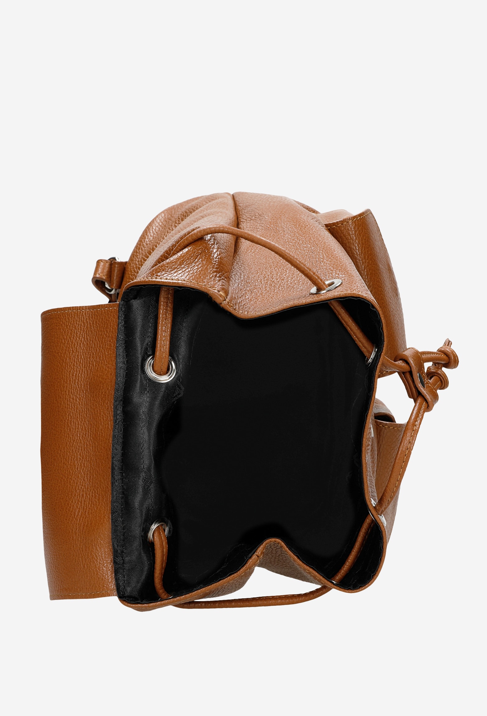 Beżowy plecak damski typu worek ze skóry licowej