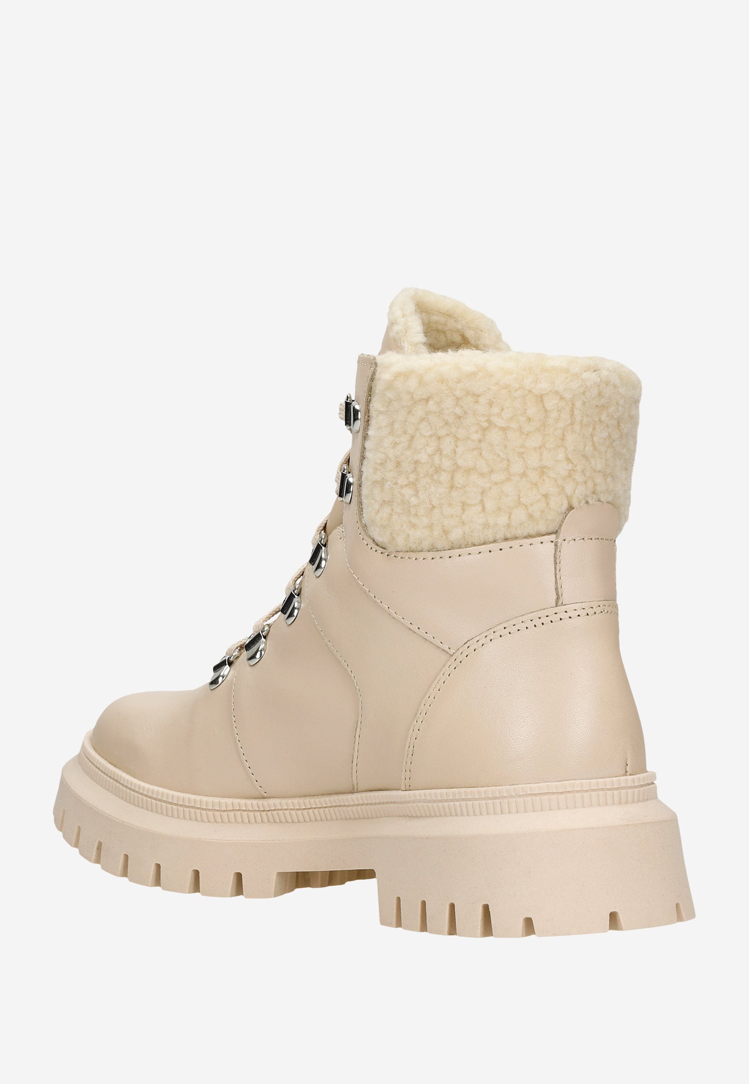 Beżowe ocieplane trzewiki damskie ze skóry licowej