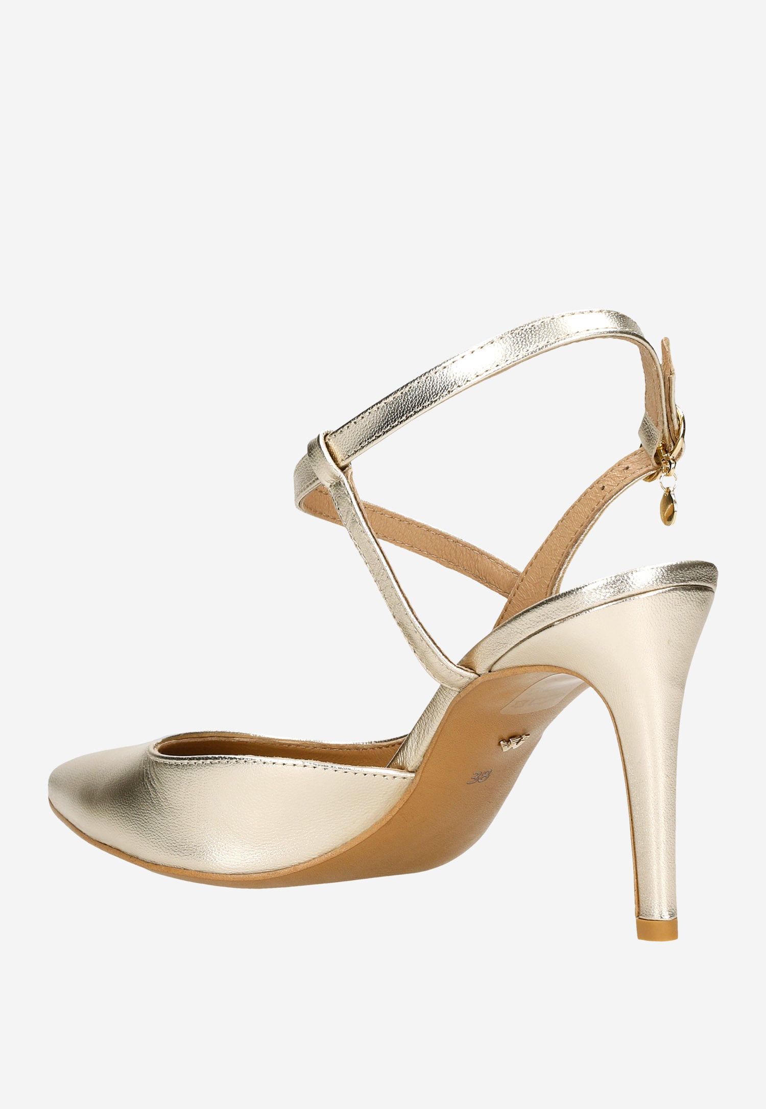 Zjawiskowe złote czółenka damskie z odkrytą piętą