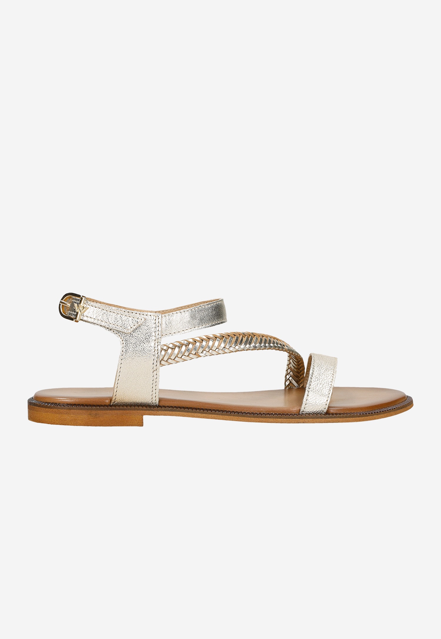 Złote sandały damskie na płaskiej podeszwie