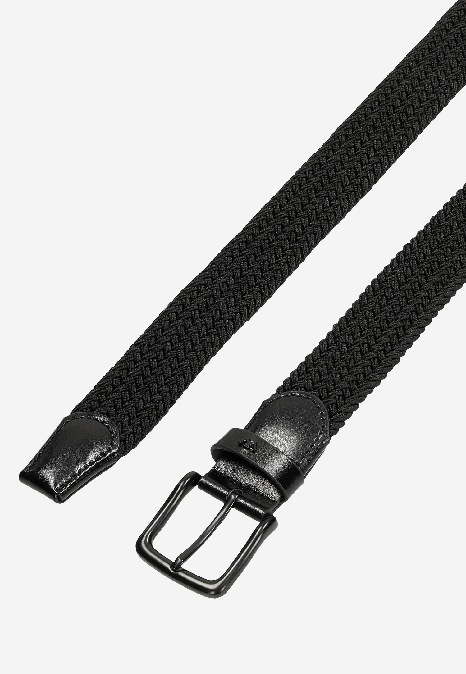 Czarny pleciony pasek męski ze skórzanymi elementami