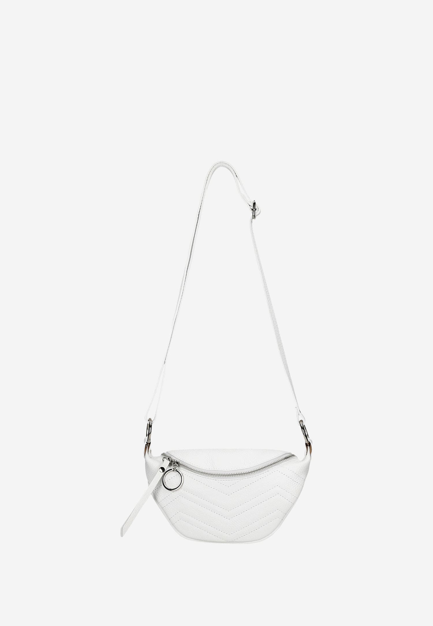 Beżowa pikowana saszetka damska ze skóry licowej