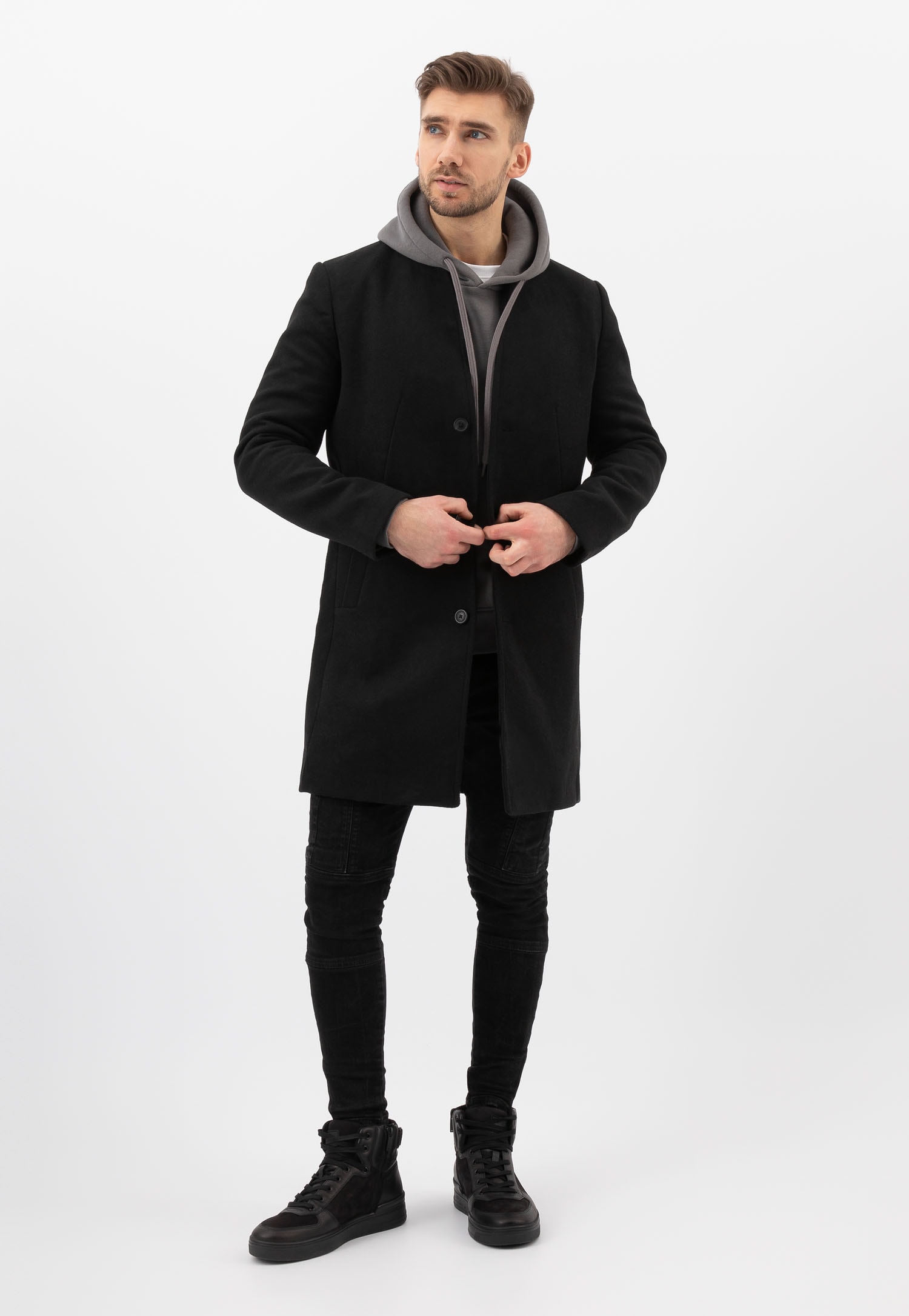 Czarne trampki męskie ze skóry licowej i nubuku