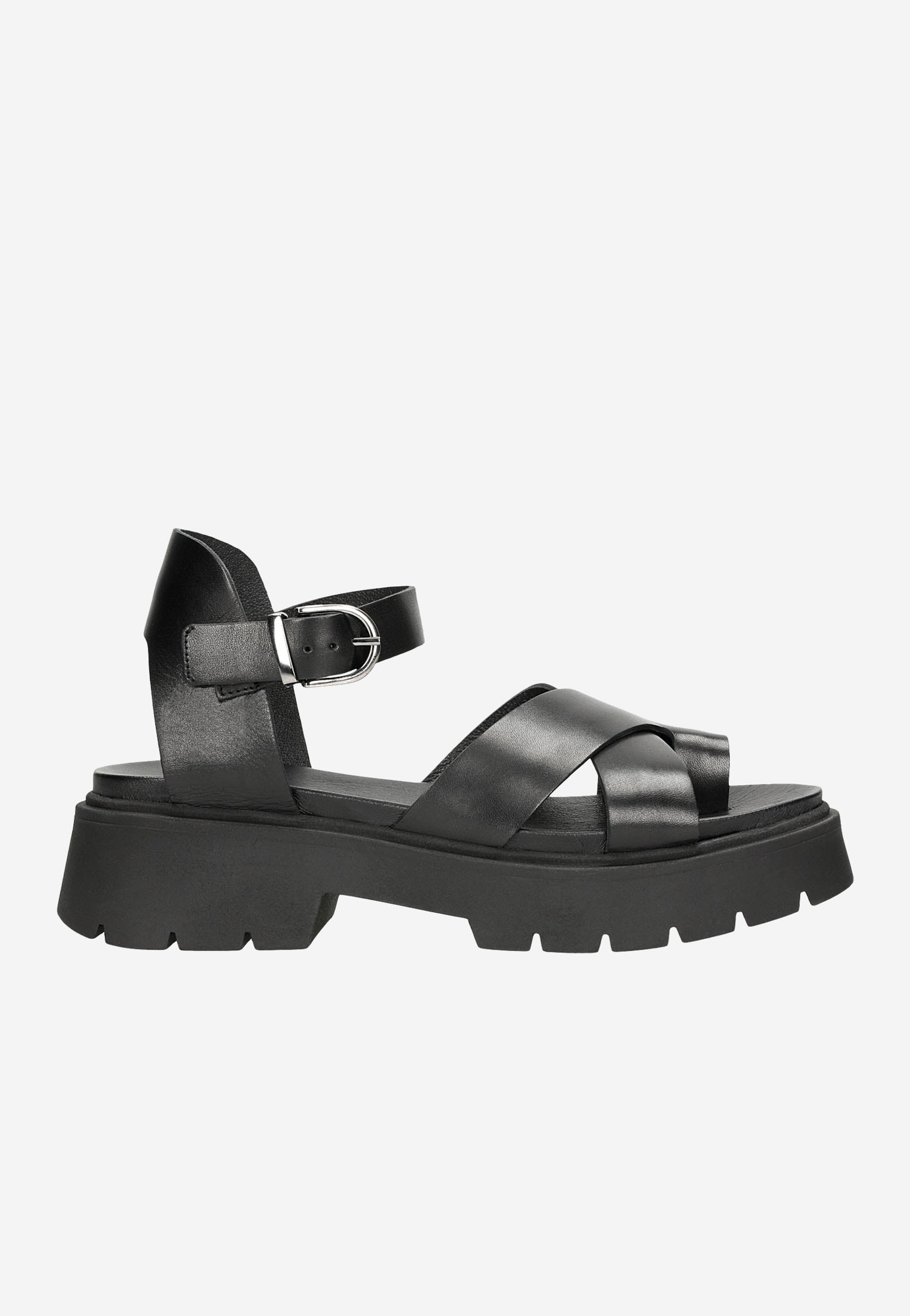 Czarne masywne sandały damskie z szerokimi paskami