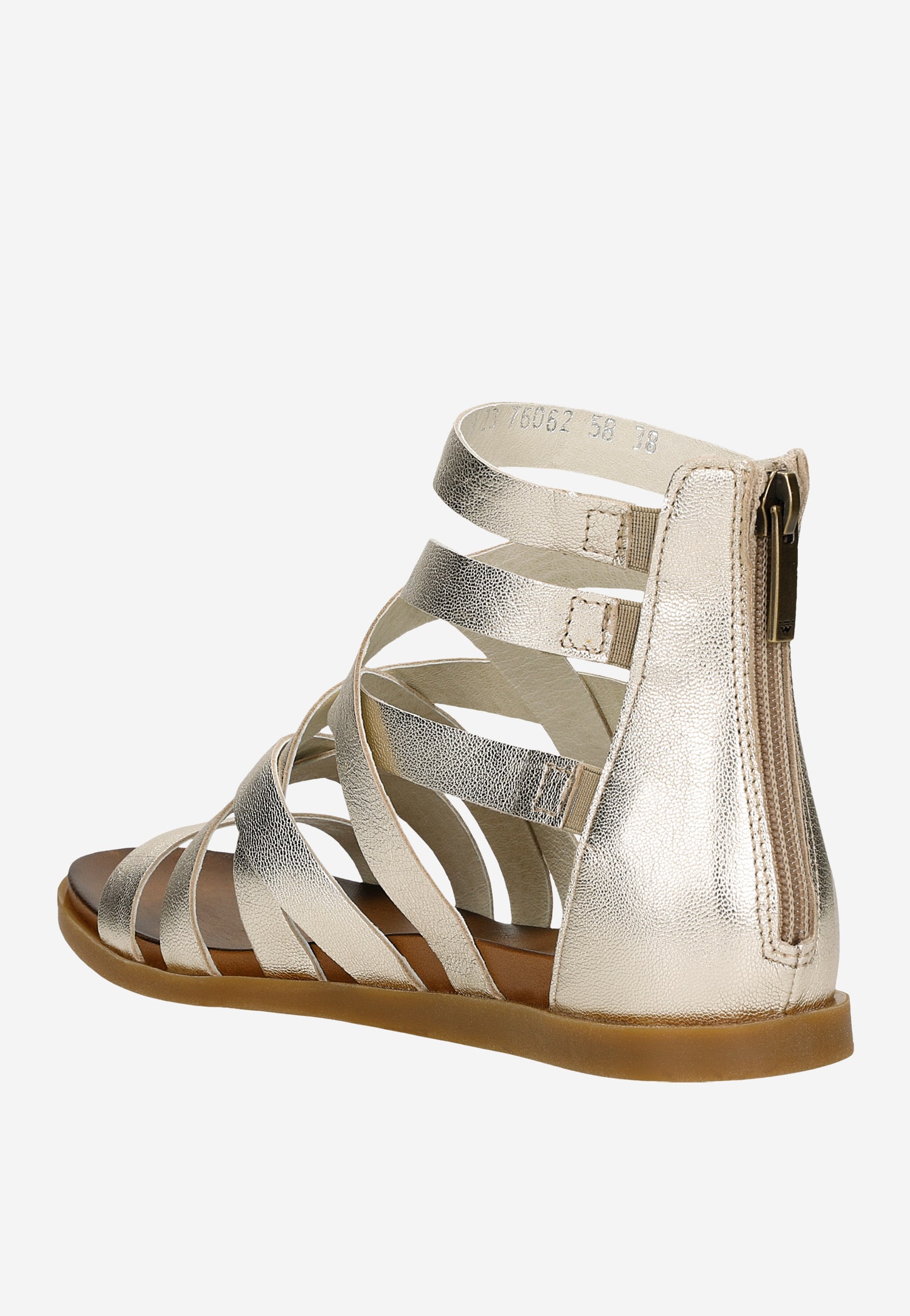 Skórzane złote sandały damskie na płaskiej podeszwie